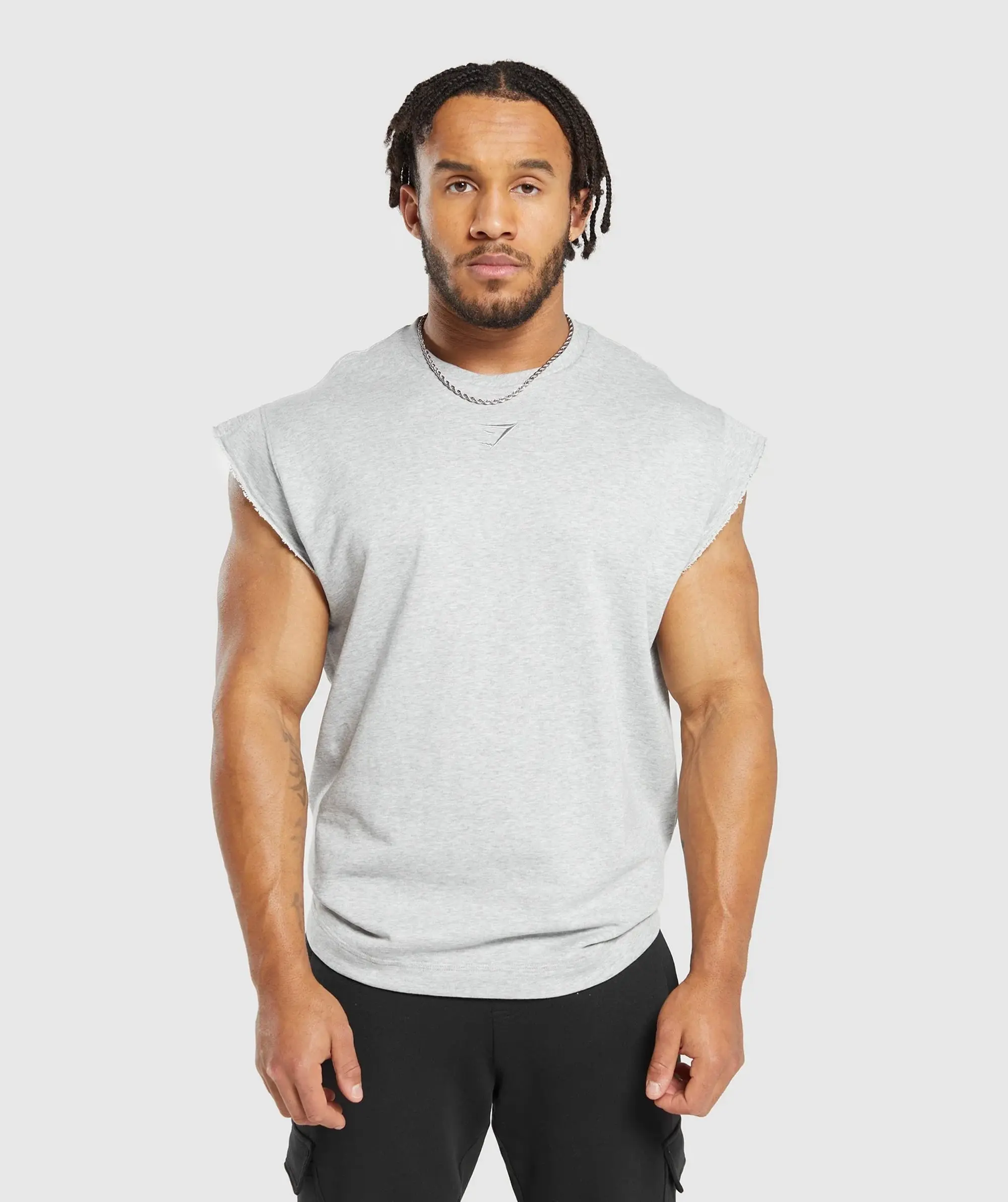 Gymshark Super Natural Cut Off Tank - Light Grey Core Marl