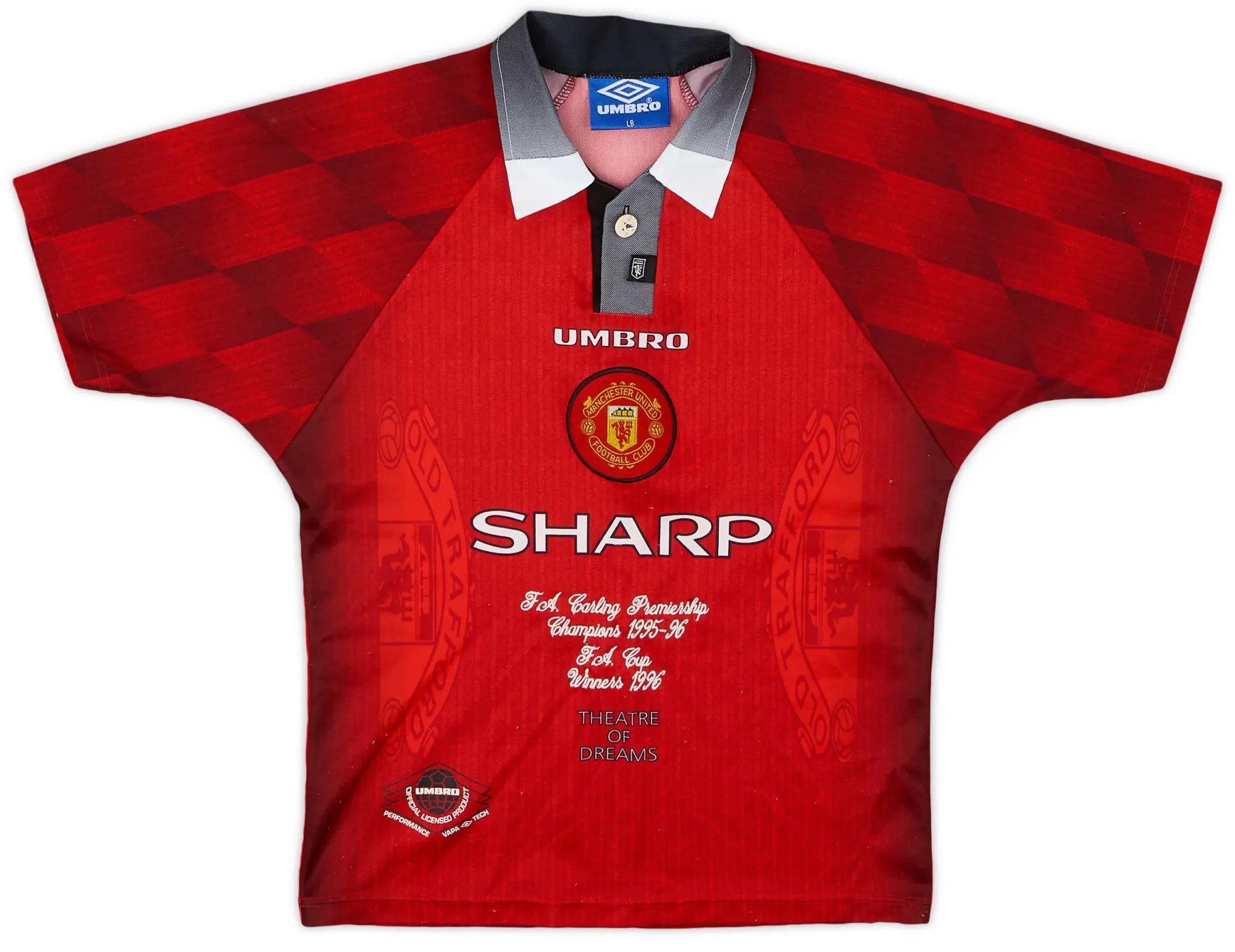 Umbro 1996-98 Manchester United 'Champions 1995-96' Home Shirt - 8/10 - (L.Boys)