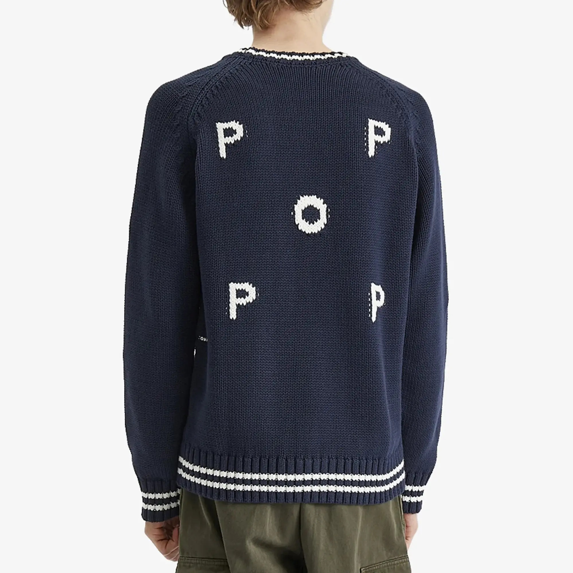 Pop Trading Company Men's Knitted Logo Crew Sweater Navy