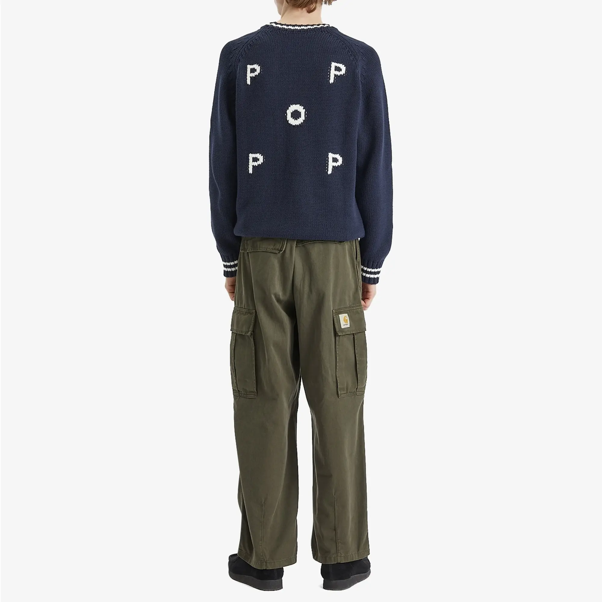 Pop Trading Company Men's Knitted Logo Crew Sweater Navy