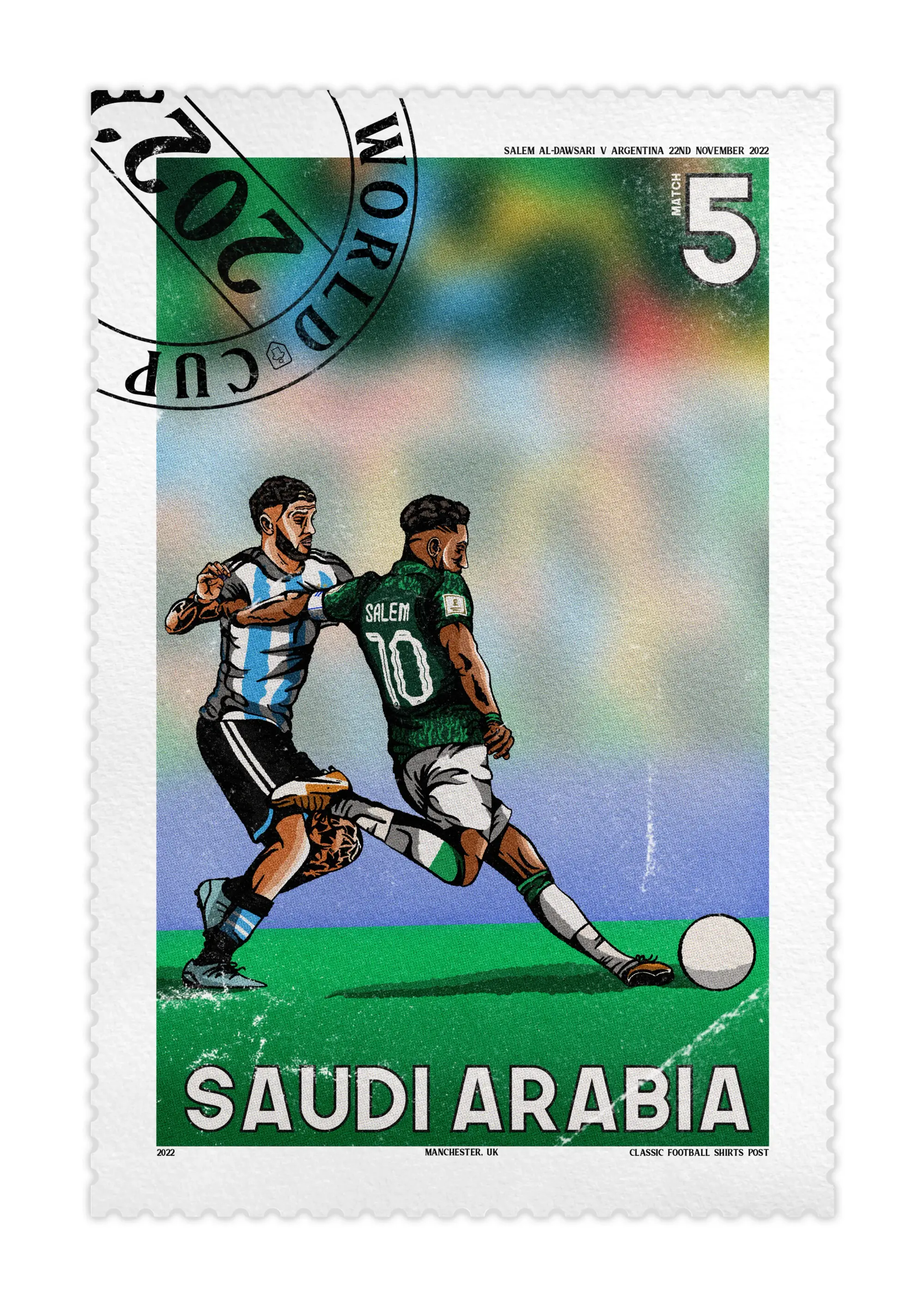 Classic Football Shirts Salem Al-Dawsari Goal 2022 World Cup Stamp A3 Print/Poster