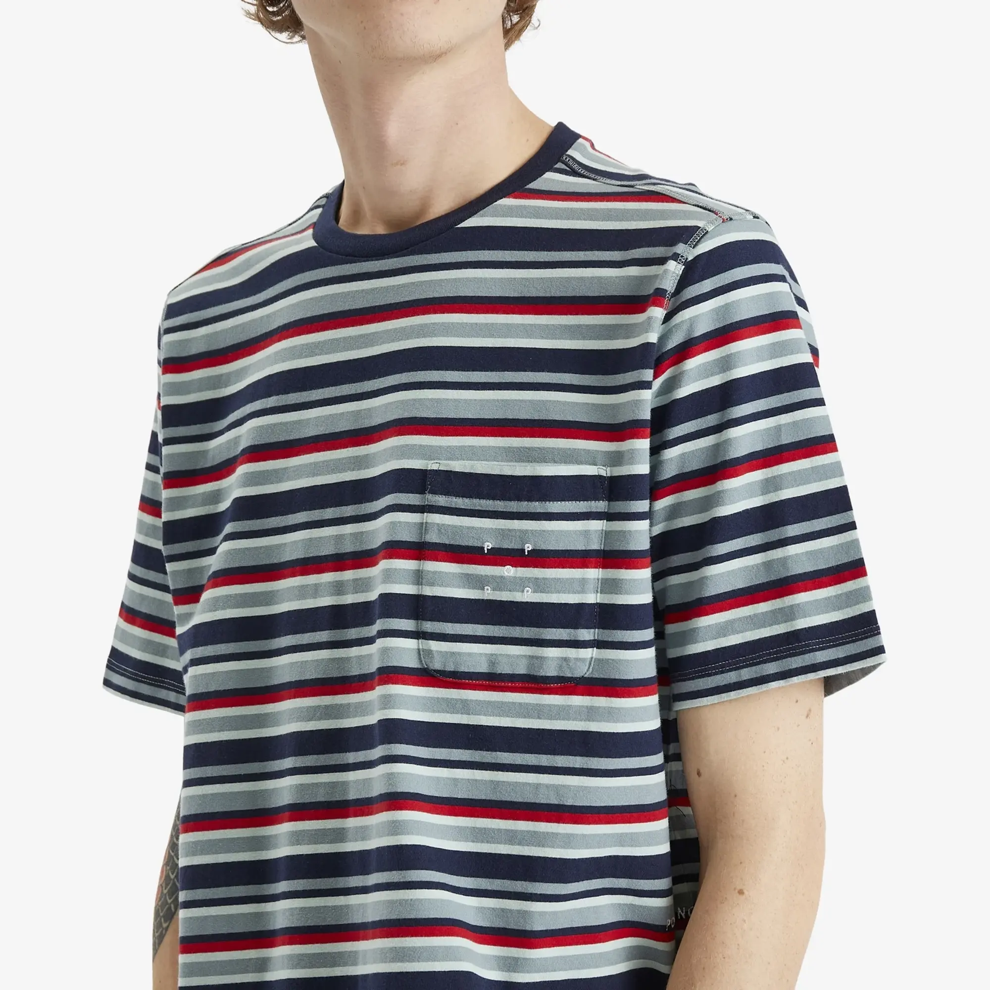 Pop Trading Company Men's Striped Pocket T-Shirt Multicolour