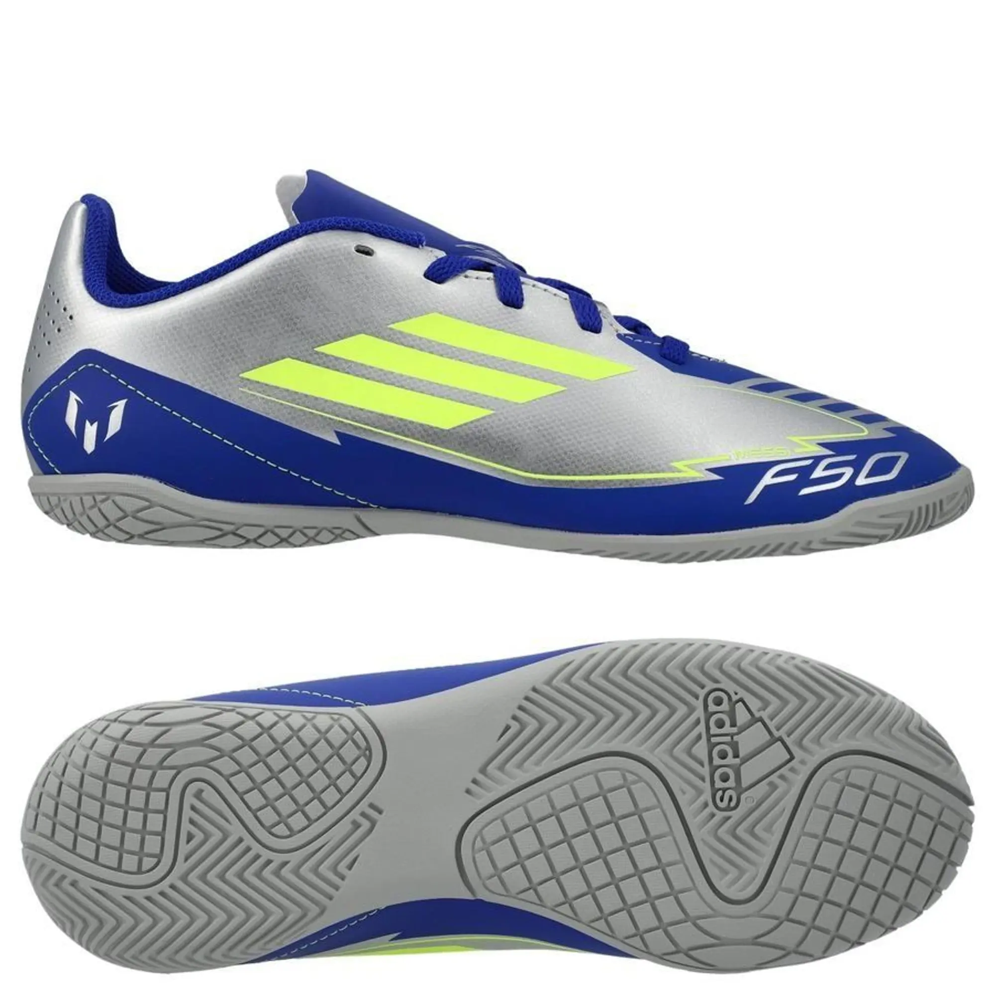 Adidas F50 Messi Club In La Vida Rapida - Silver Metallic/Solar Yellow/Lucid Blue Kids - ['Silver']