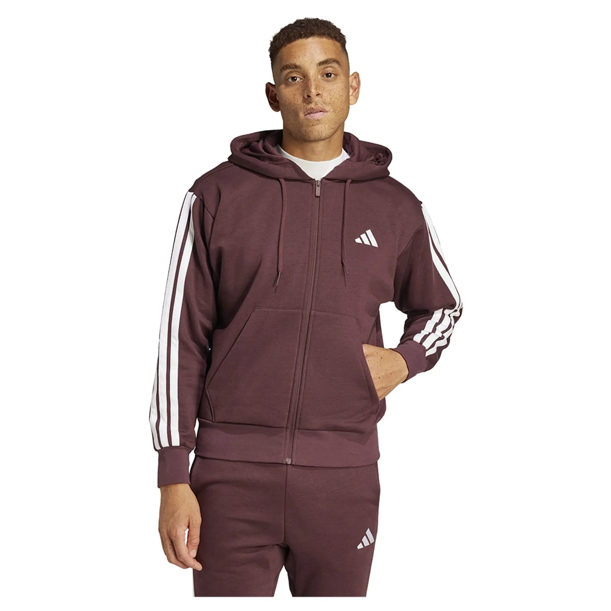 Adidas Essentials 3 Stripes Fleece Full Zip Sweatshirt