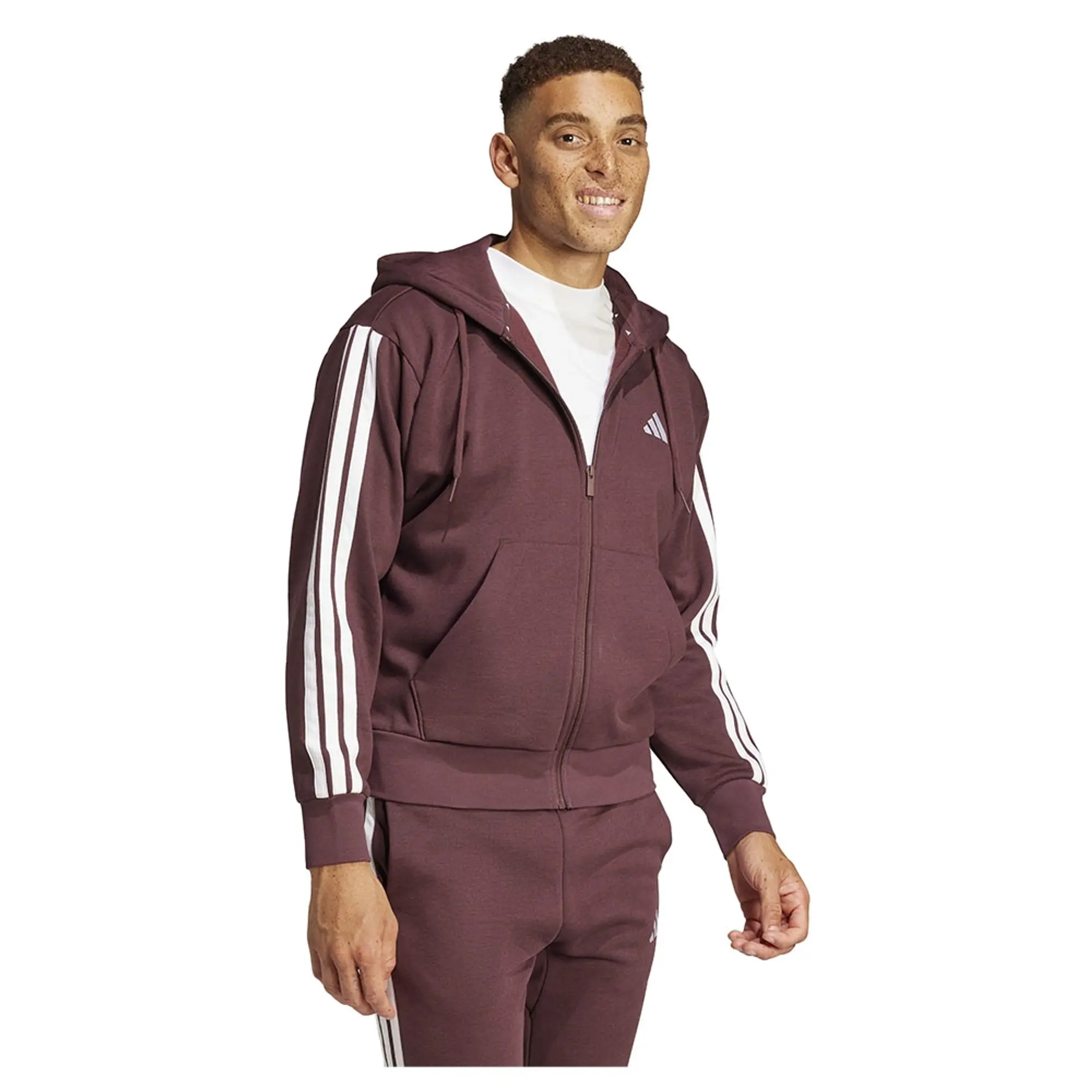 Adidas Essentials 3 Stripes Fleece Full Zip Sweatshirt