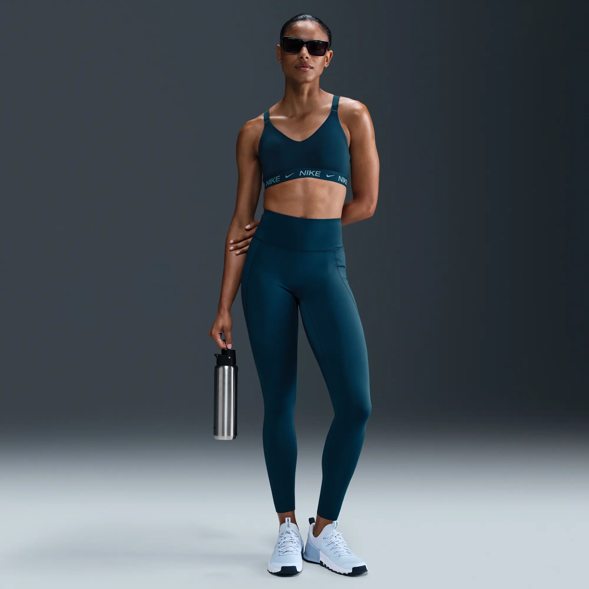 Nike Universa Women's Medium-Support High-Waisted Full-Length Leggings with Pockets - Blue - Sustainable Materials