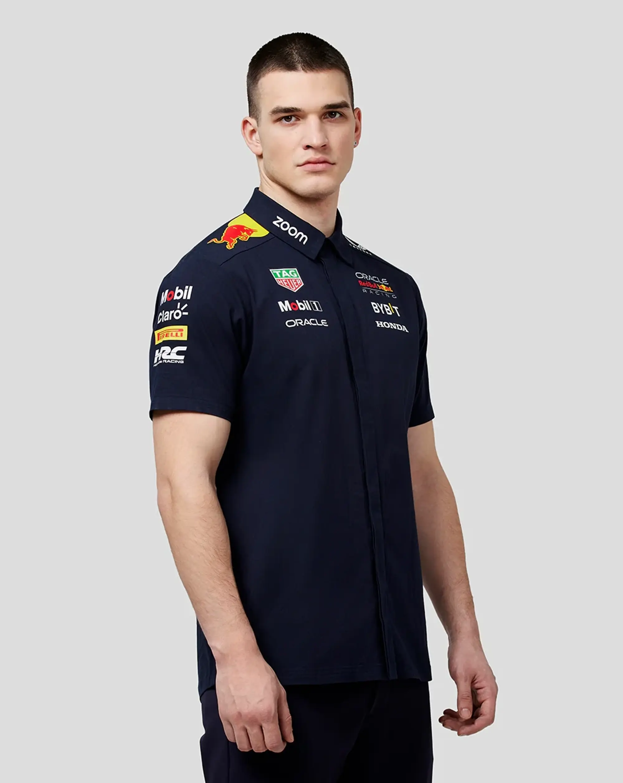 Castore Oracle Red Bull Racing Men's Official Teamline Short Sleeve Buttoned Shirt - Night Sky