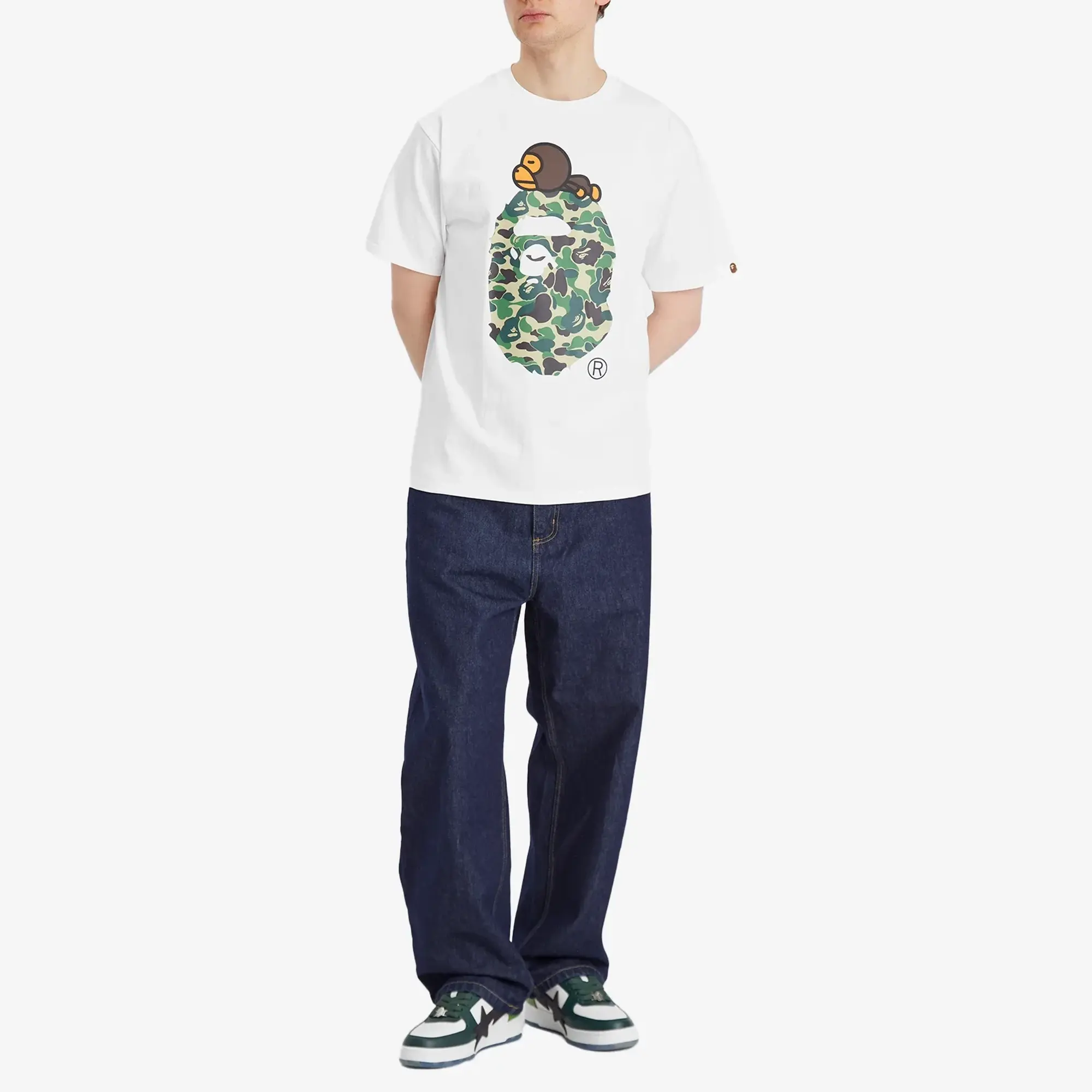 A Bathing Ape Men's Abc Camoilo On Big Ape Tee White X Green