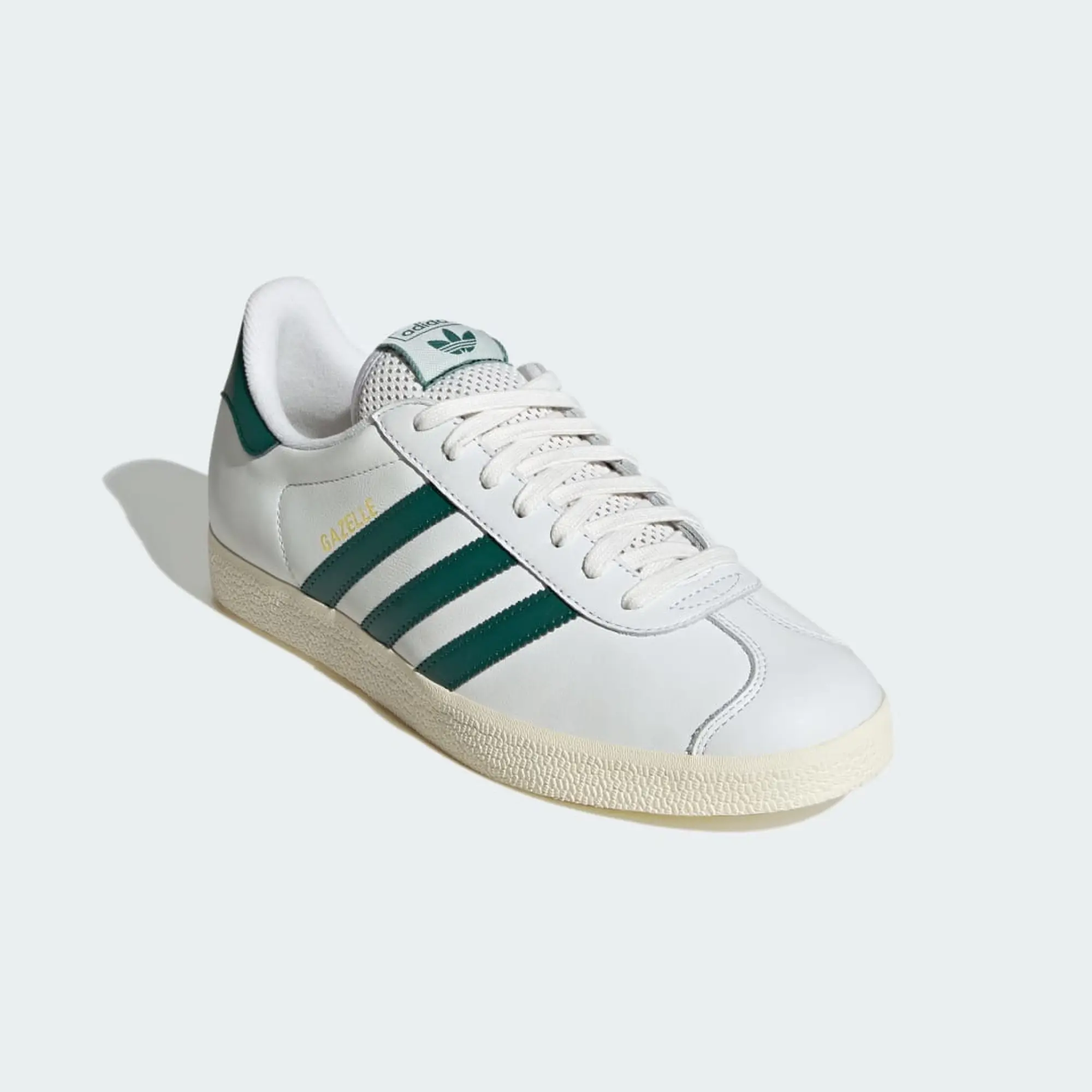 Adidas Originals Gazelle Shoes In Core White / Collegiate Green