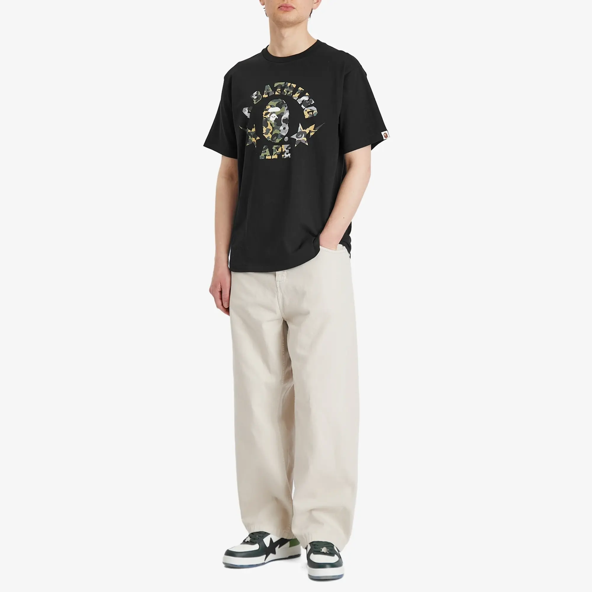 A Bathing Ape Men's 1St Camo Crazy Sta College Tee Black