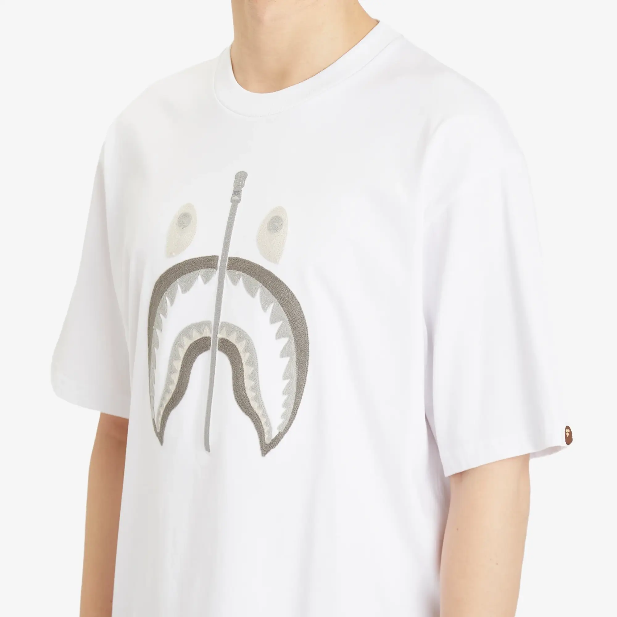 A Bathing Ape Men's Chain Stitch Shark Relaxed Fit Tee White