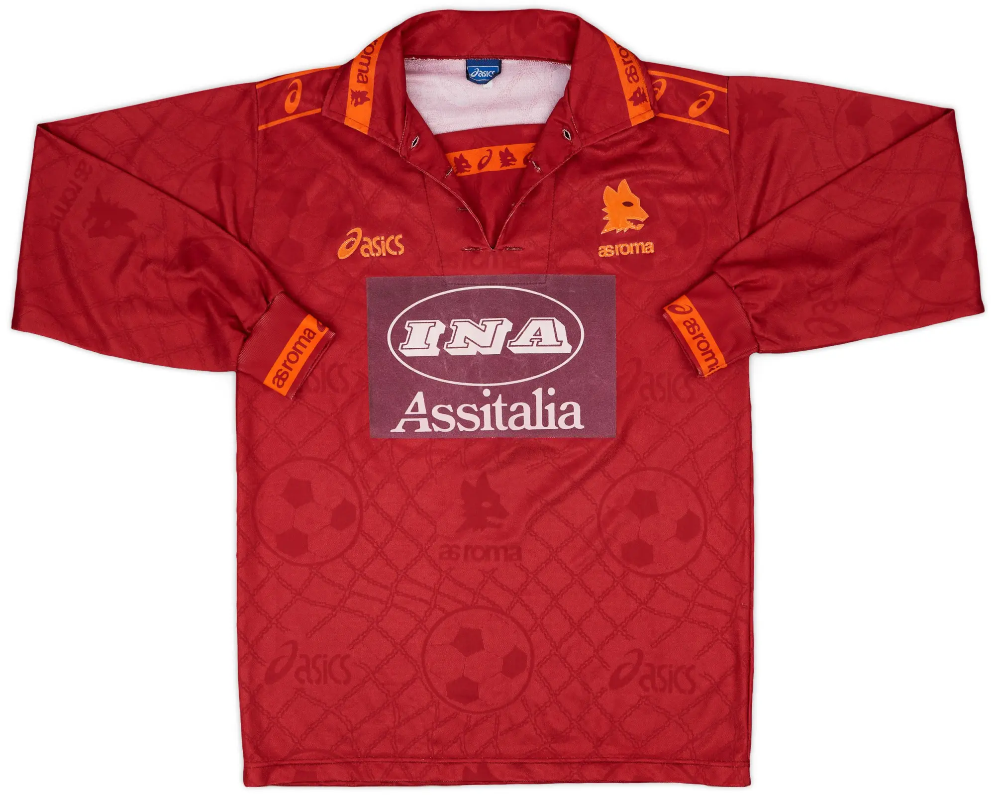 Asics 1994-95 Roma Match Issue Home L/S Shirt #20