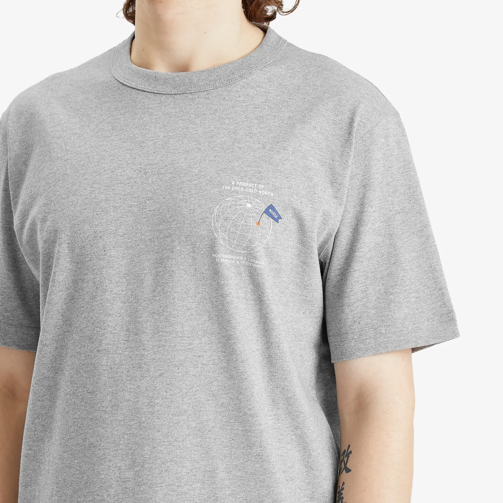 Norse Projects Men's Holger Globe Print T-Shirt Grey Melange