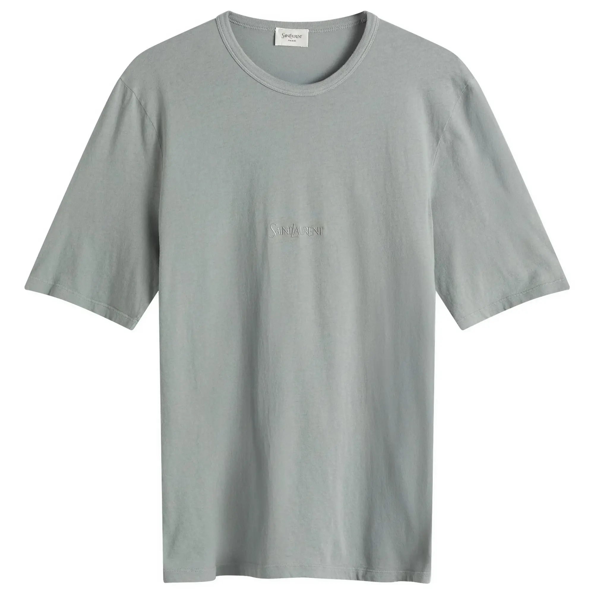 Saint Laurent Men's Tonal Logo T-Shirt Gris Vert Blanchi