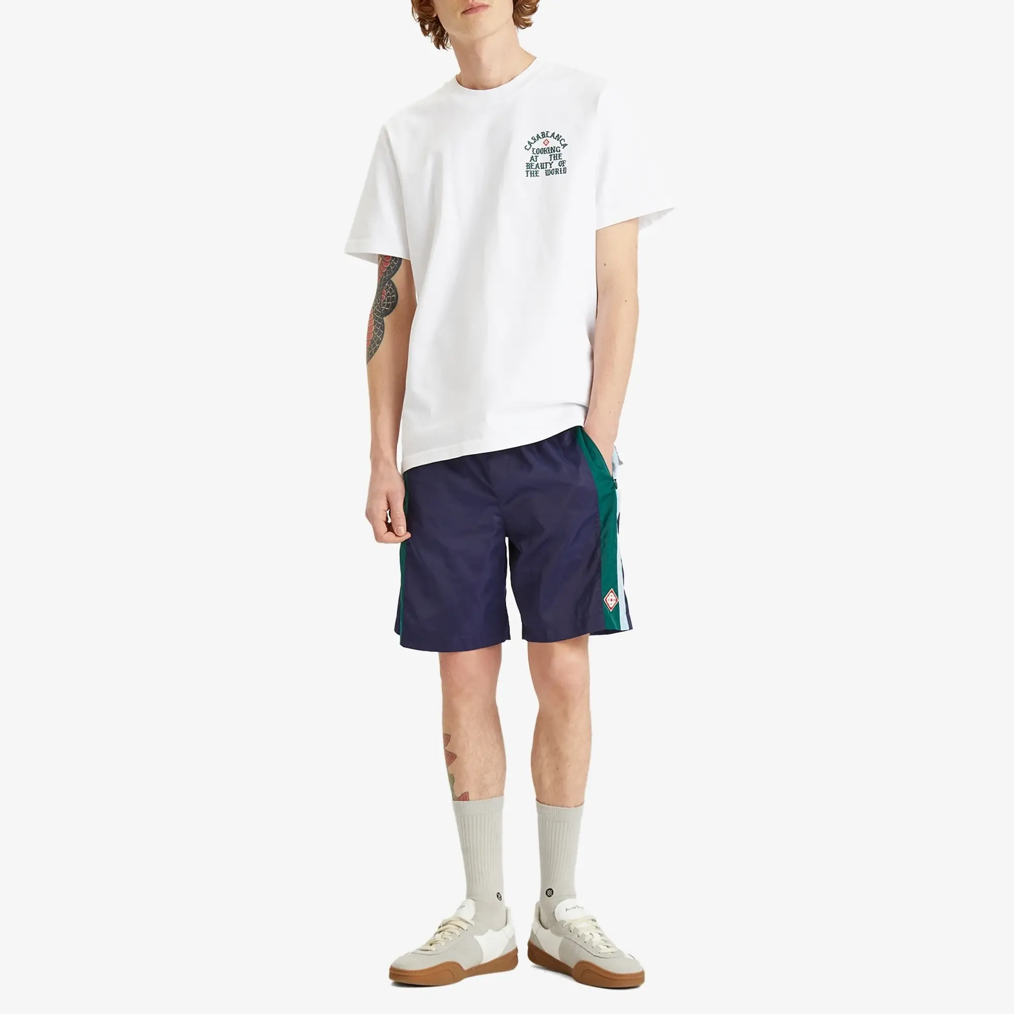 Casablanca Track Short - Navy/Laurel Stripe