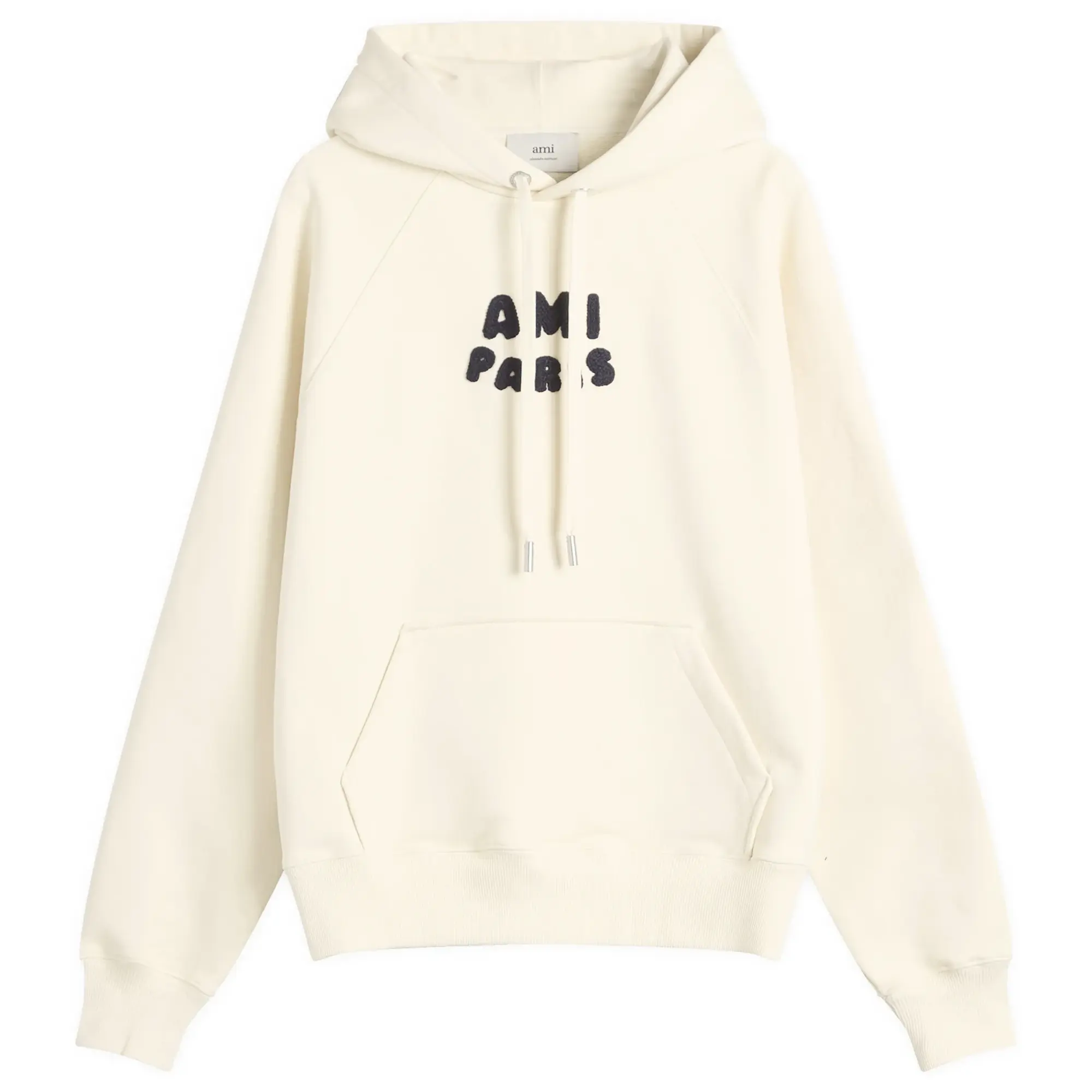 AMI Paris Men's Woven Ami Logo Jersey Hoodie White Cream