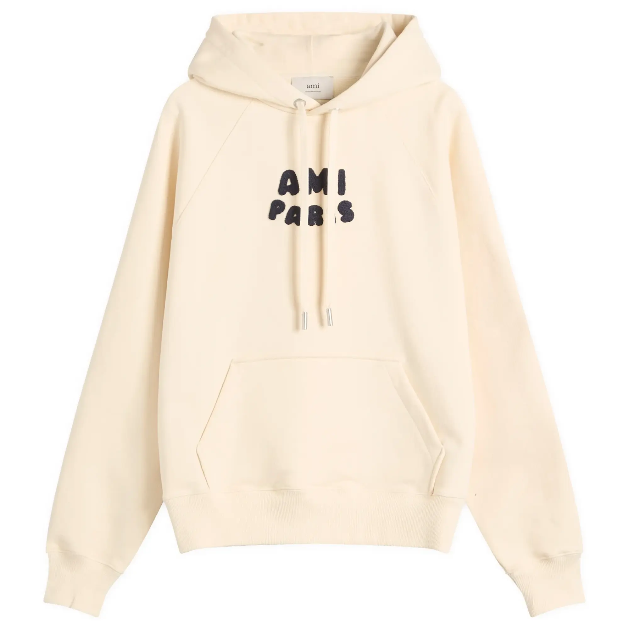 AMI Paris Men's Woven Ami Logo Jersey Hoodie White Cream