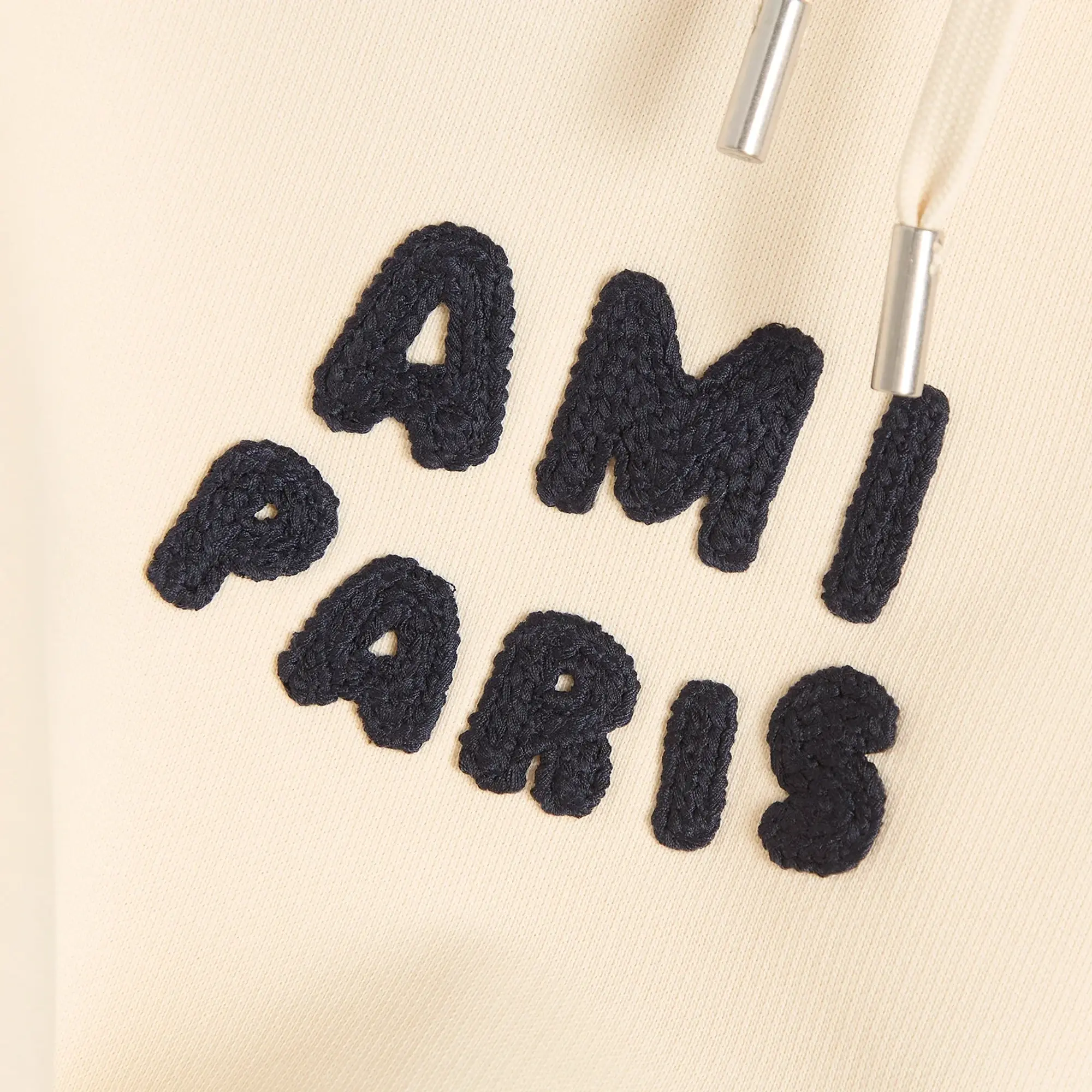 AMI Paris Men's Woven Ami Logo Jersey Hoodie White Cream