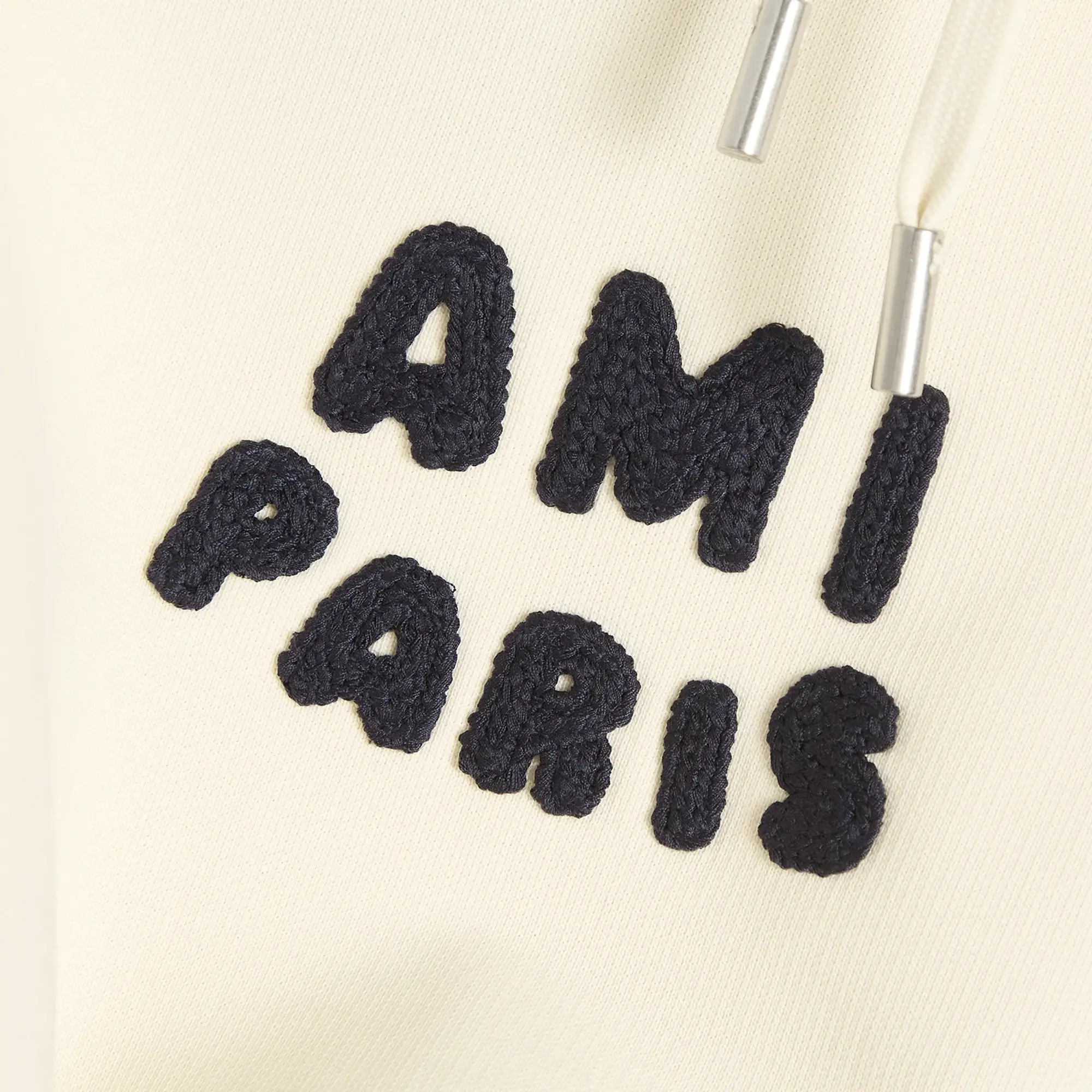 AMI Paris Men's Woven Ami Logo Jersey Hoodie White Cream