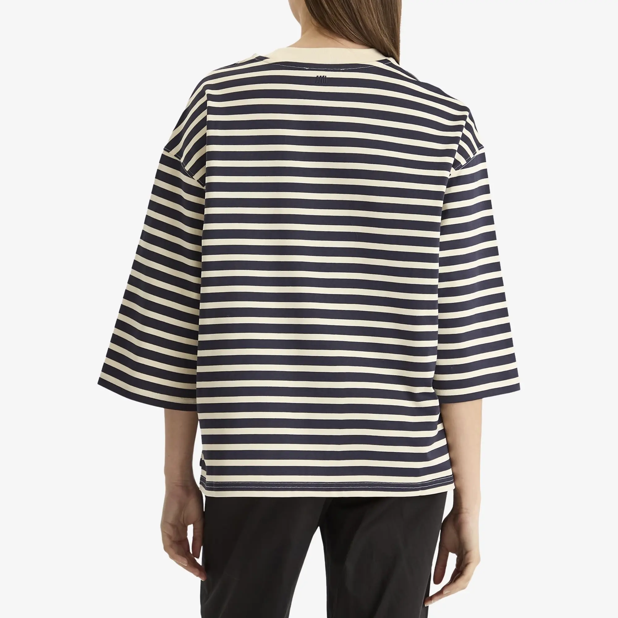 AMI Paris Women's Oversized Stripe T-Shirt Navy Blue/White Cream