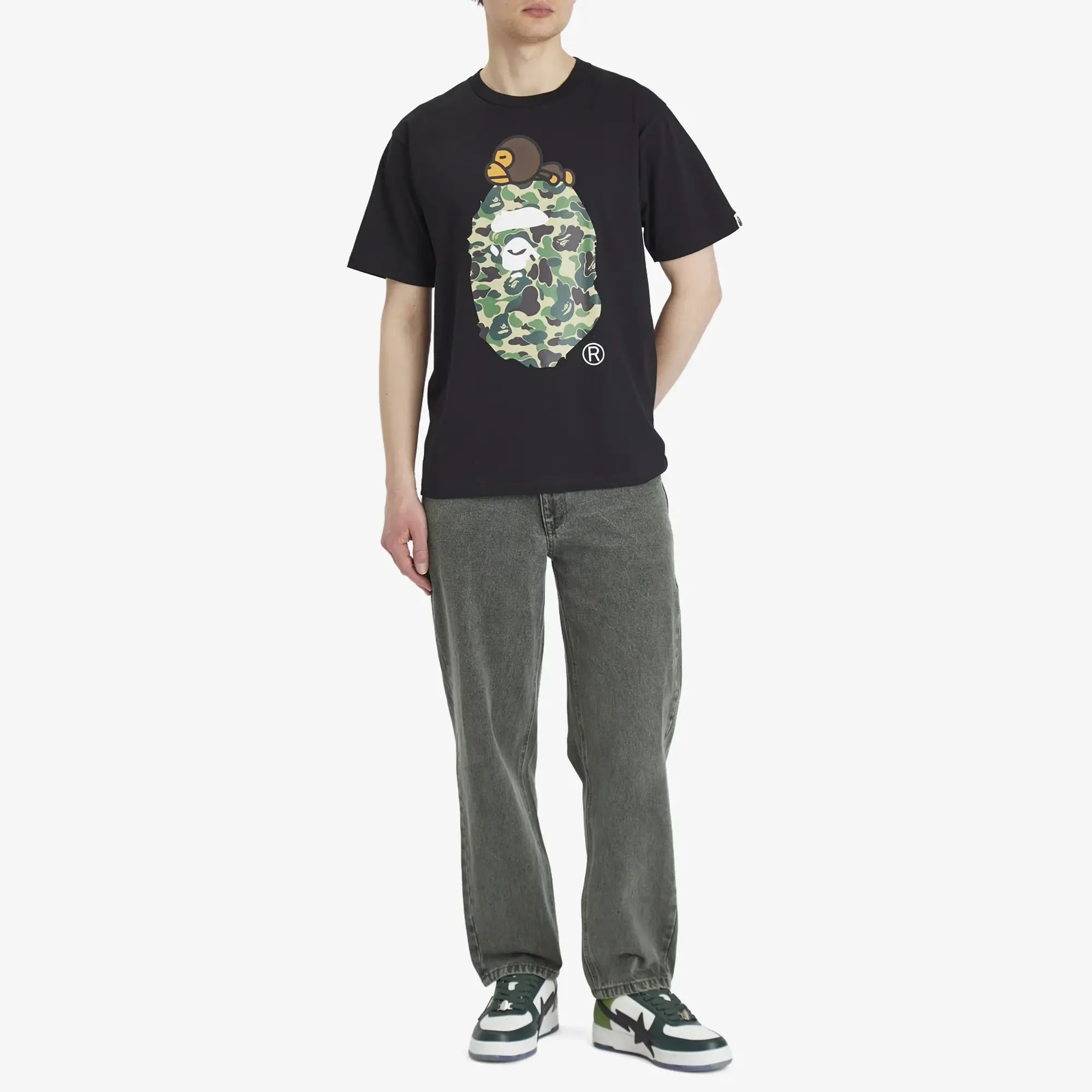 A Bathing Ape Men's Abc Camoilo On Big Ape Tee Black X Green