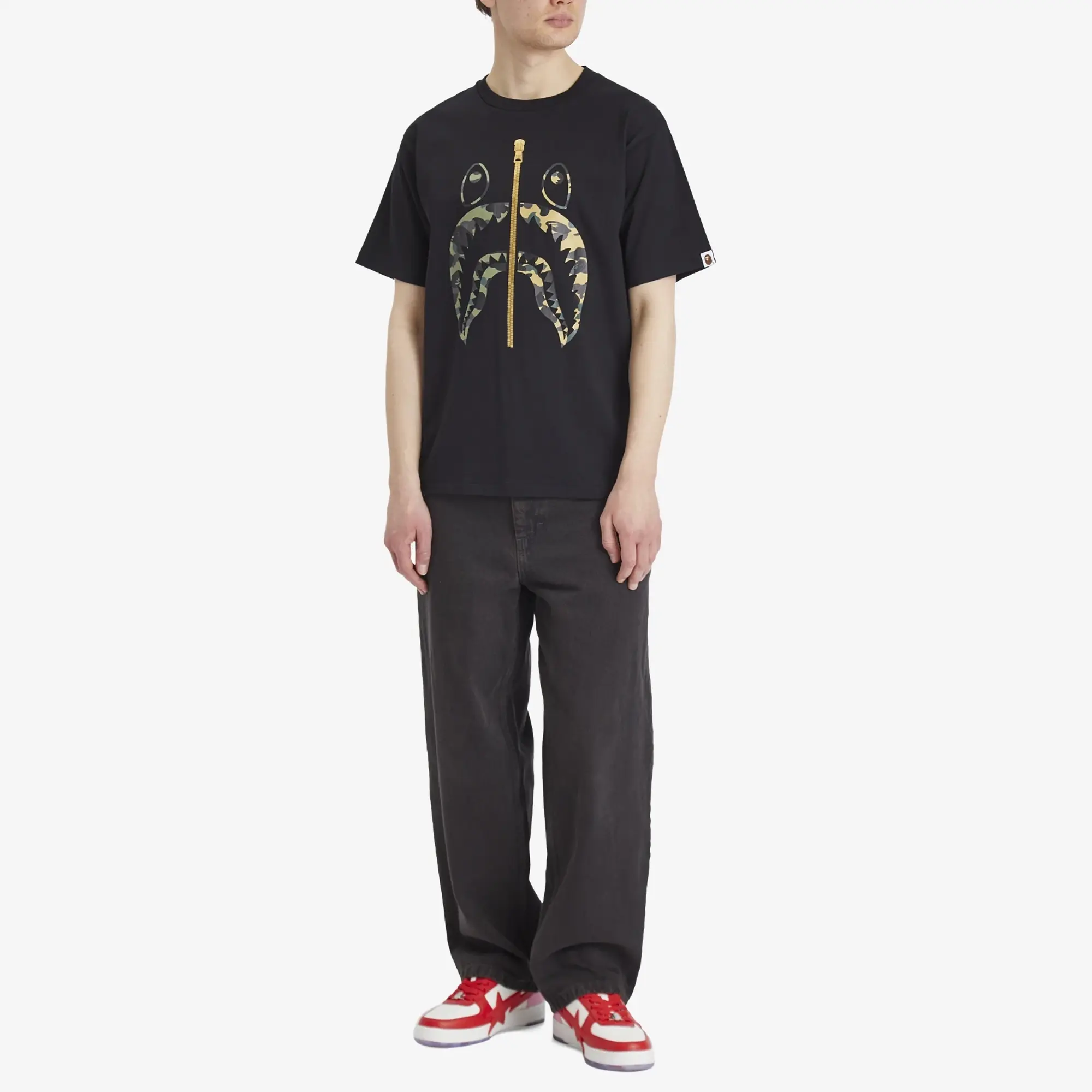 A Bathing Ape Men's 1St Camo Separate Shark Tee Black