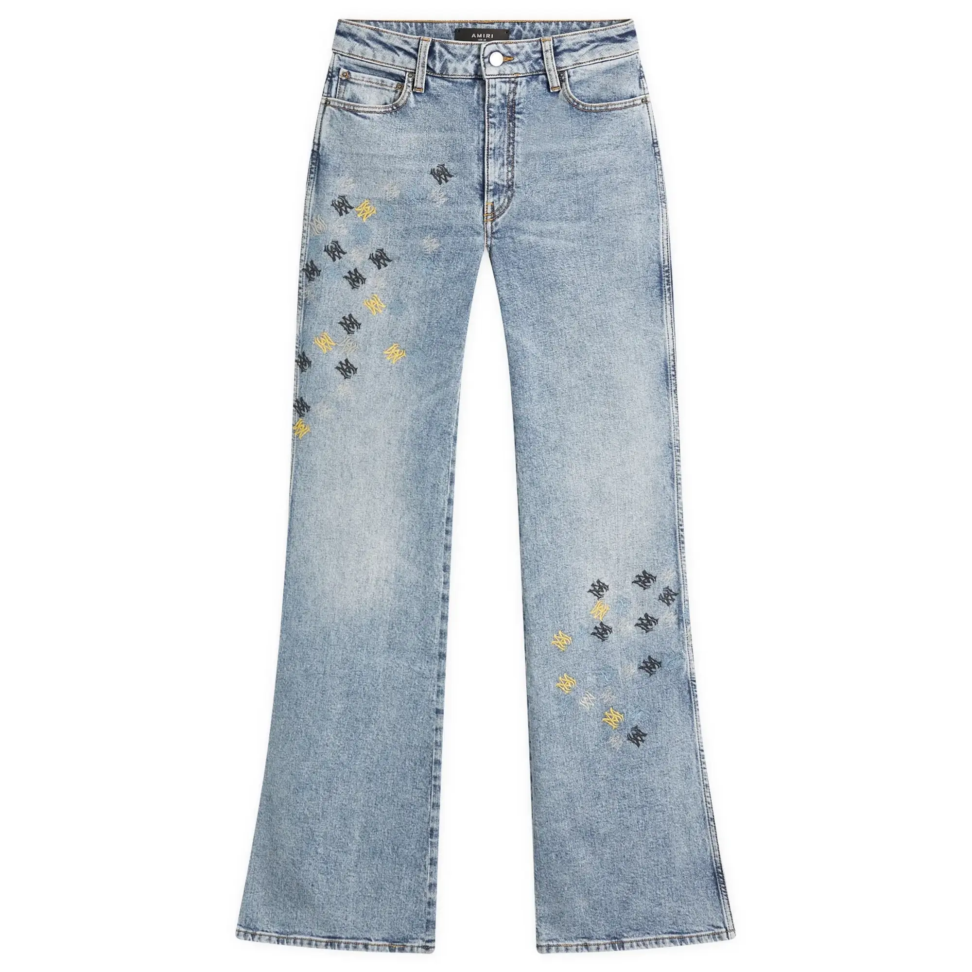 AMIRI Women's Quad Embroidered Slit Flare Trousers Stone Indigo