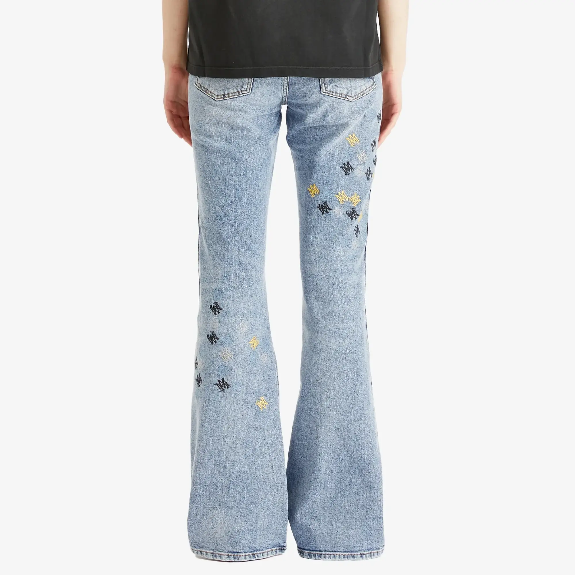 AMIRI Women's Quad Embroidered Slit Flare Trousers Stone Indigo
