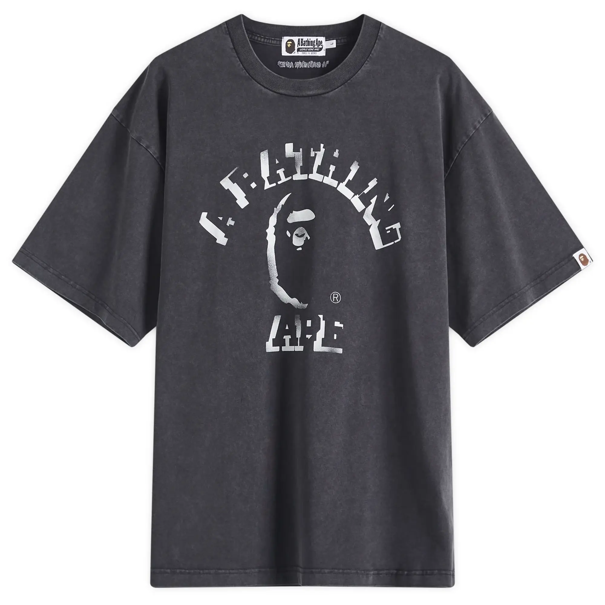 A Bathing Ape Men's Garment Dye Spray Print College Relaxed Tee Black