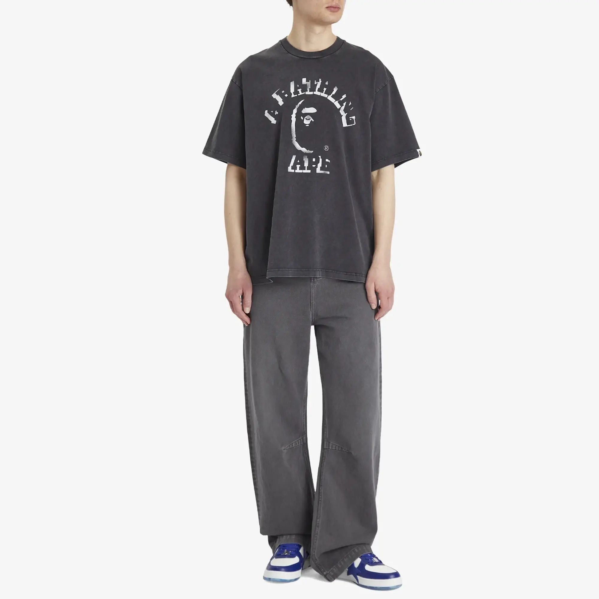 A Bathing Ape Men's Garment Dye Spray Print College Relaxed Tee Black