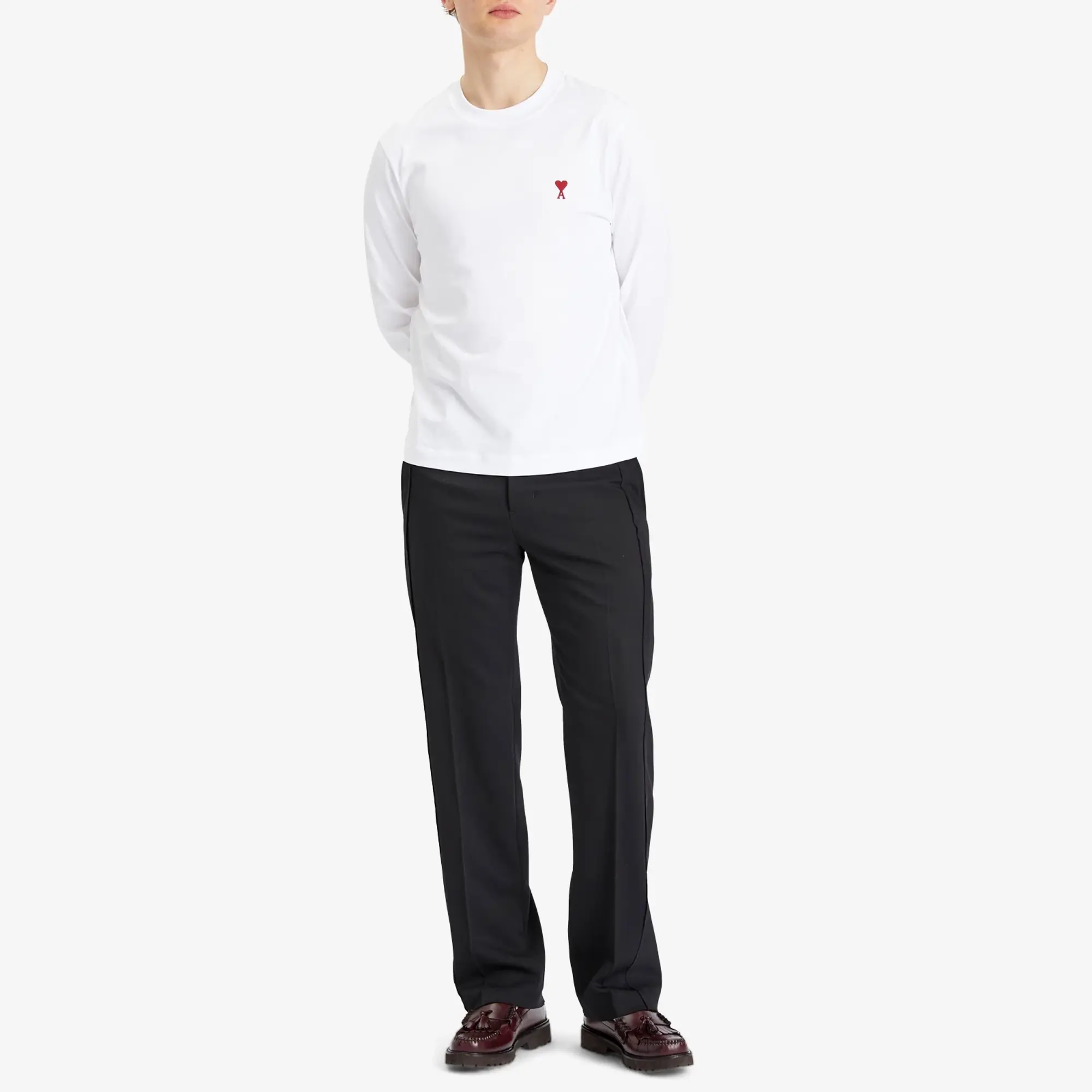 AMI Paris Men's Small Red ADC Classic Long Sleeve T-Shirt White