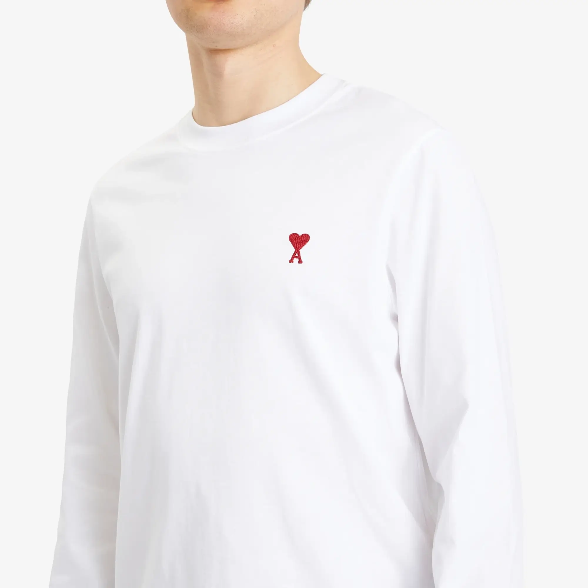AMI Paris Men's Small Red ADC Classic Long Sleeve T-Shirt White