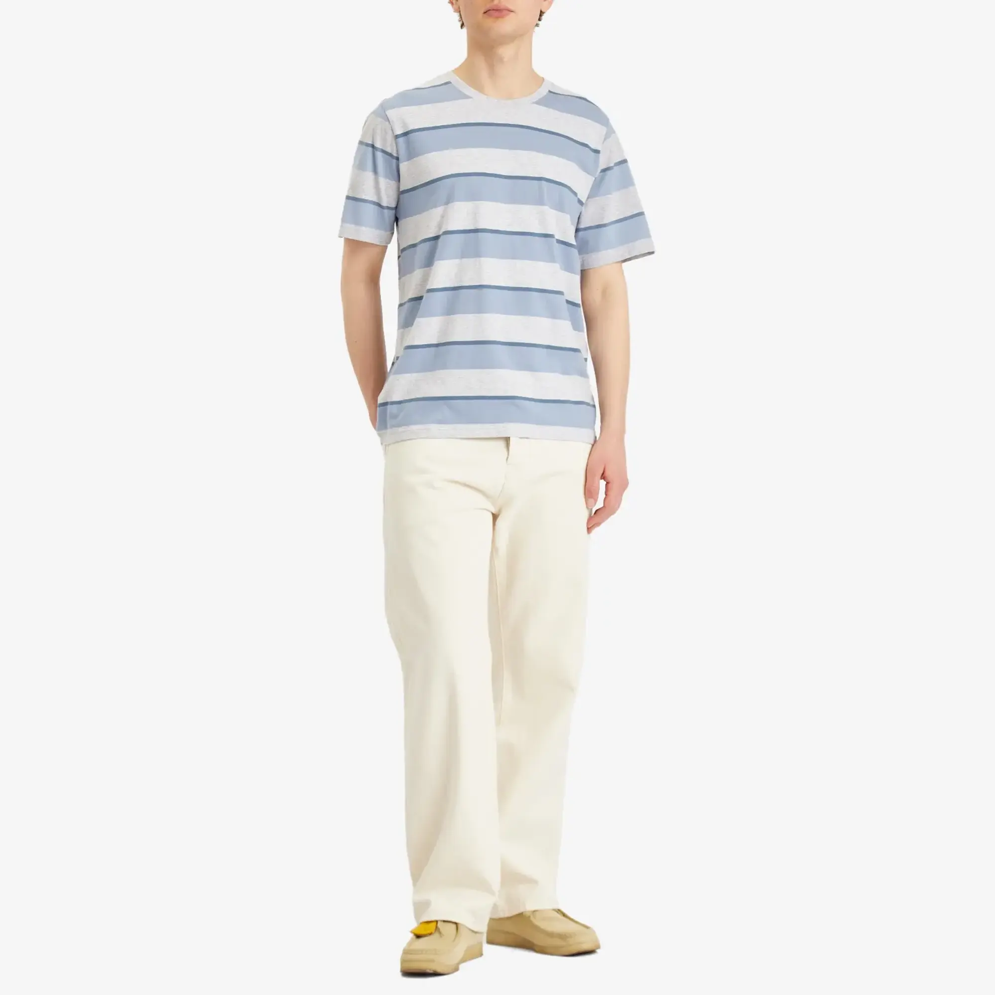 Folk Men's Melange Shadow Stripe T-Shirt Soft Blue Melange
