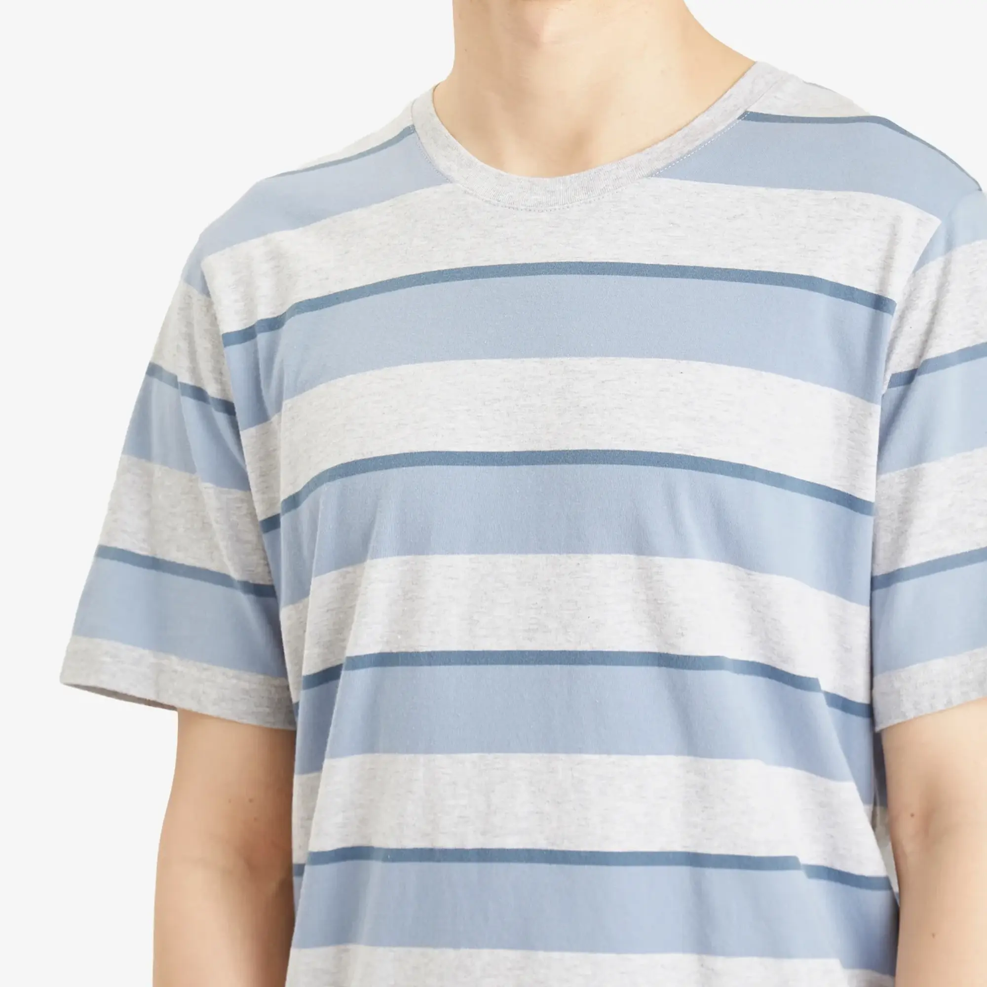 Folk Men's Melange Shadow Stripe T-Shirt Soft Blue Melange