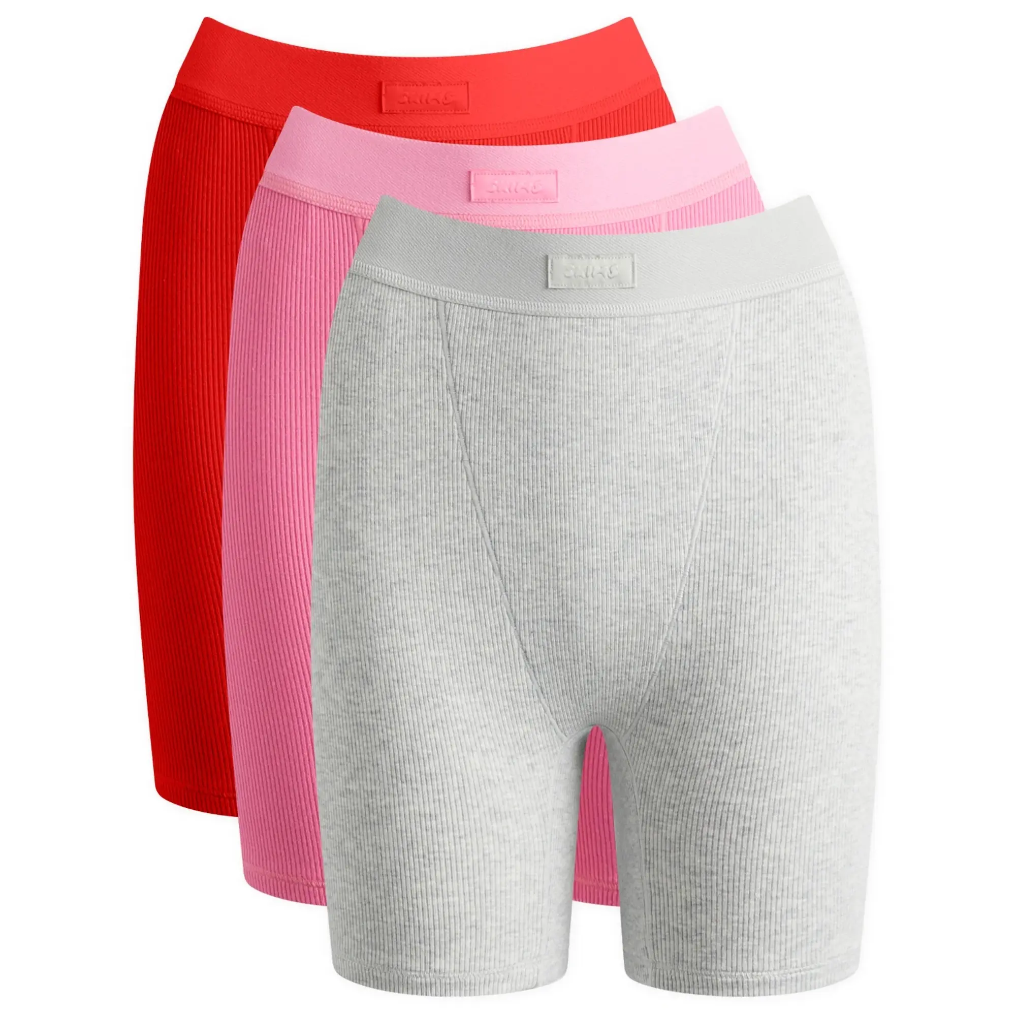 SKIMS Women's Cotton Rib Boxer - 3-Pack Sugar Pink Multi