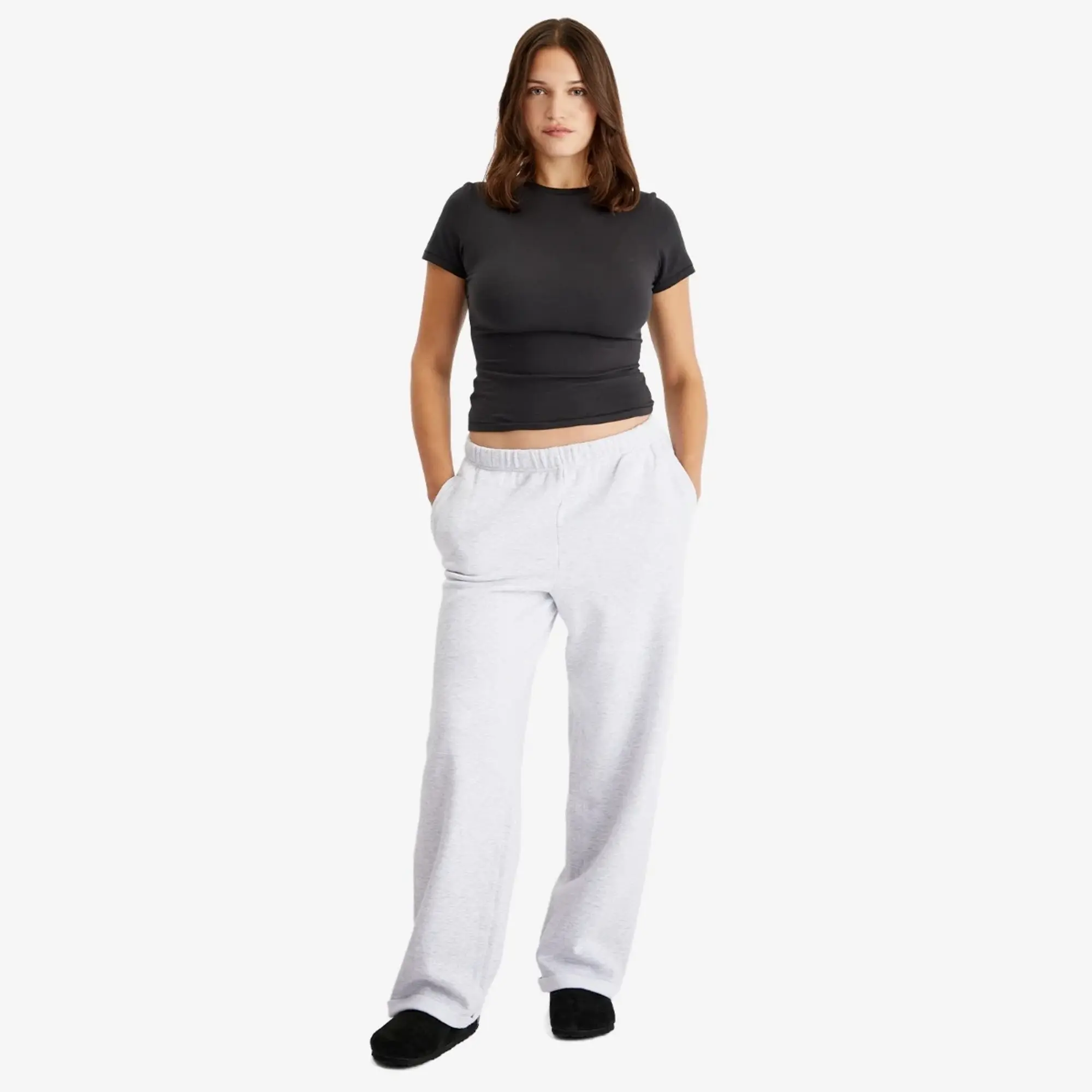 SKIMS Women's Cotton Fleece Straight Leg Pant Light Heather Grey