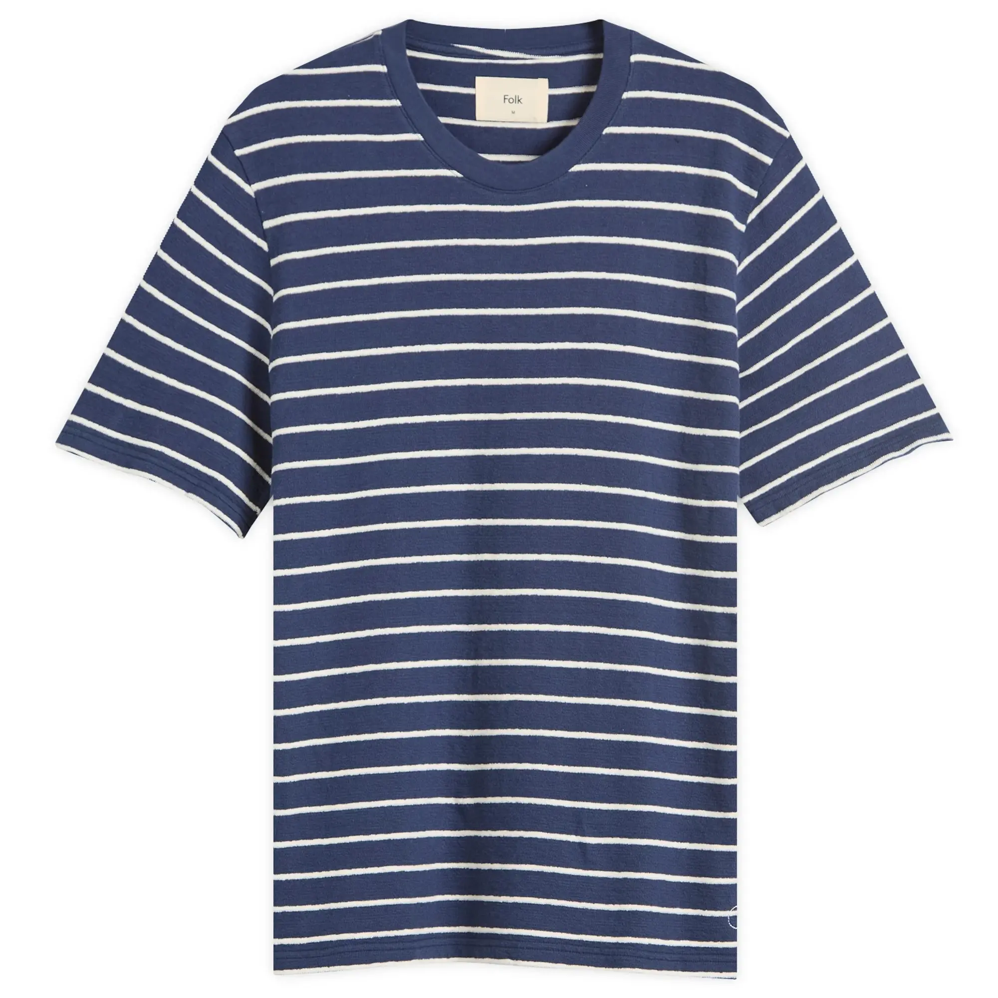 Folk Men's Textured Stripe T-Shirt Soft Navy/Ecru