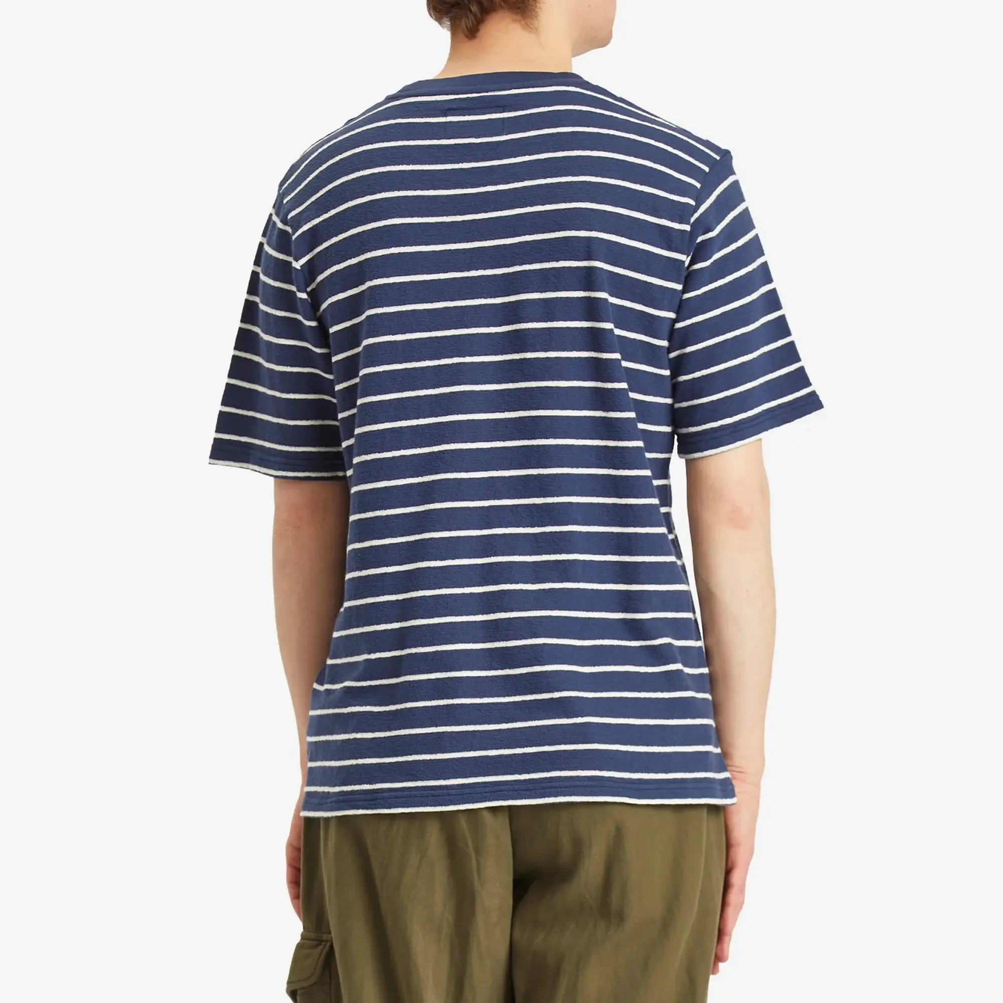 Folk Men's Textured Stripe T-Shirt Soft Navy/Ecru