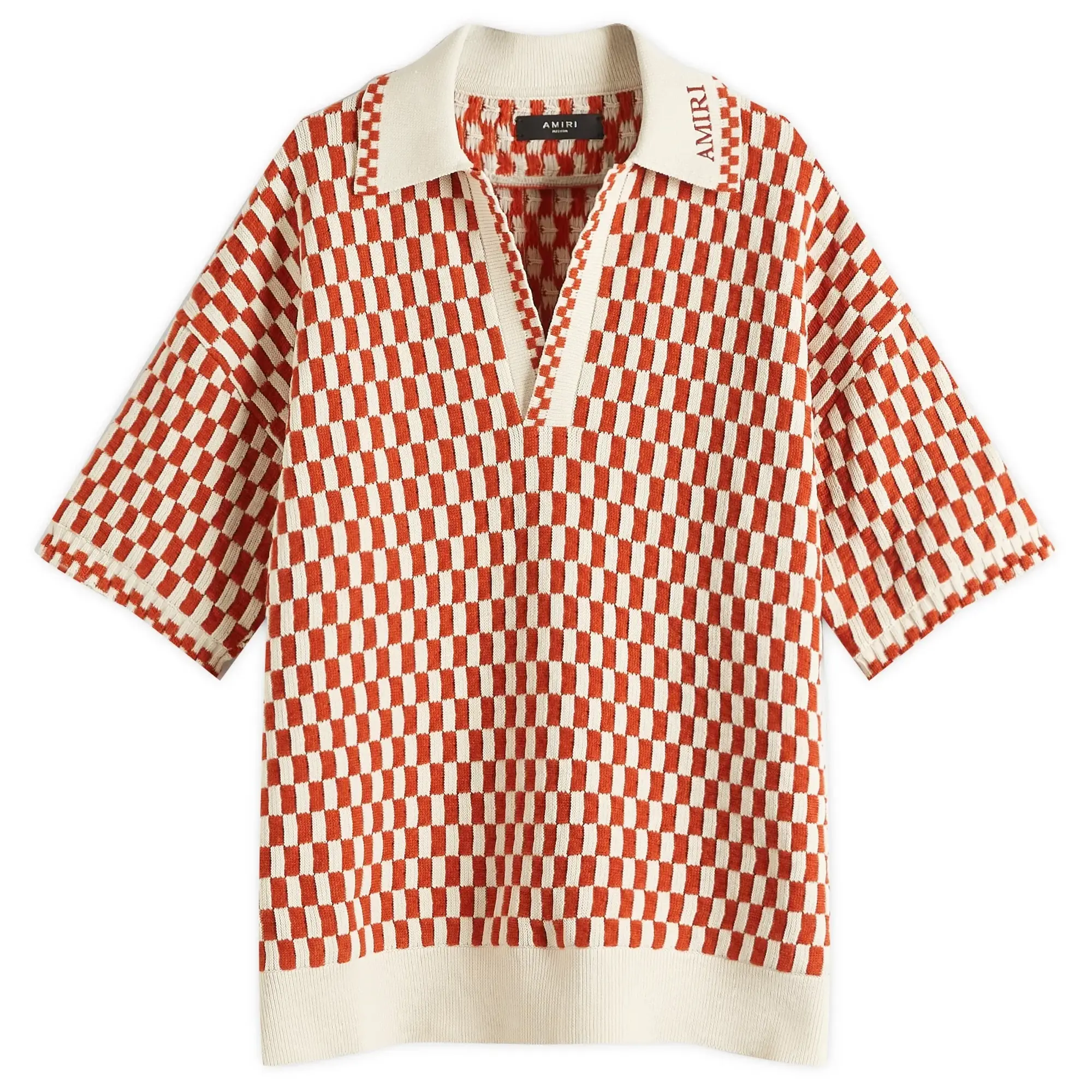 AMIRI Men's Checkered Oversized Woven Polo Burnt Orange