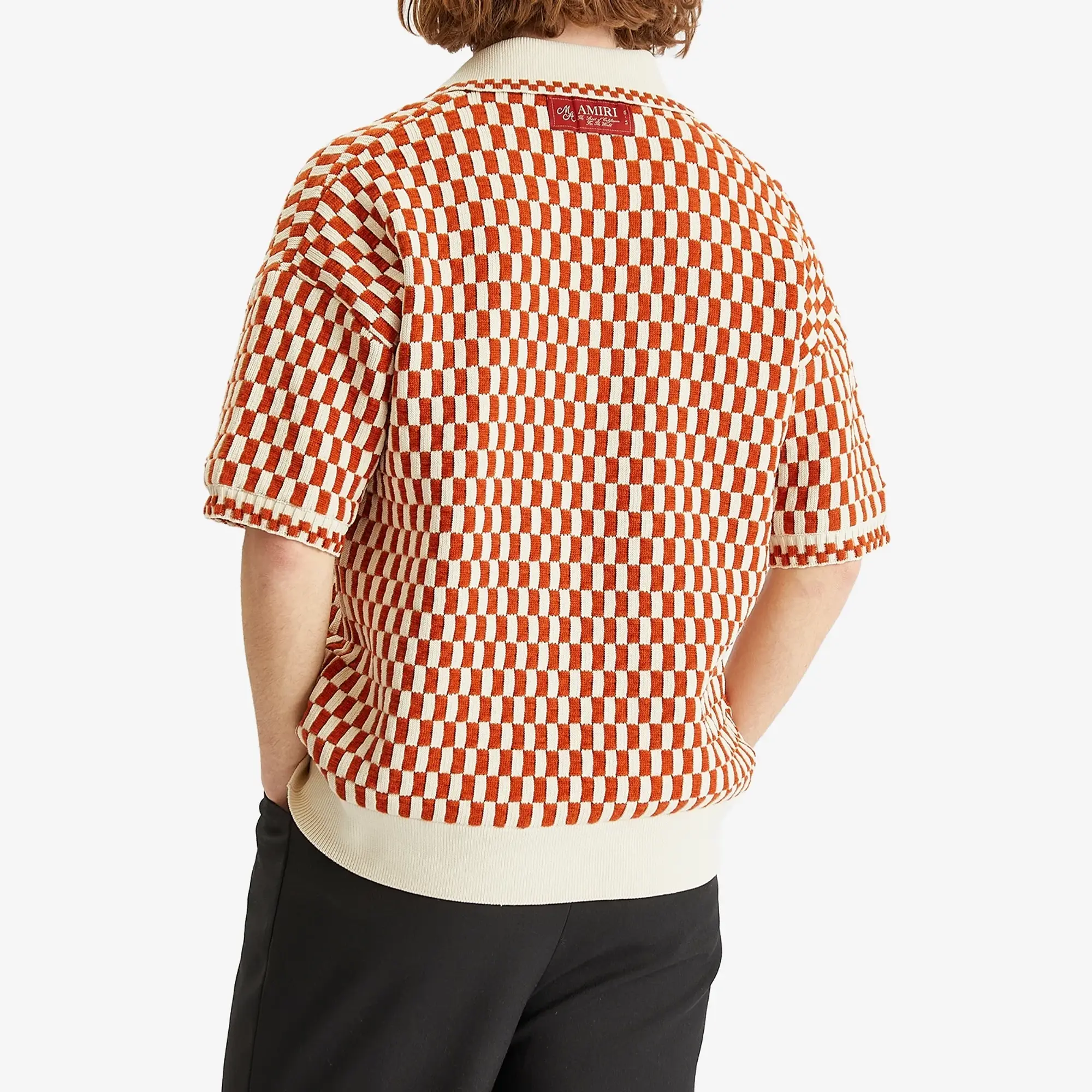 AMIRI Men's Checkered Oversized Woven Polo Burnt Orange