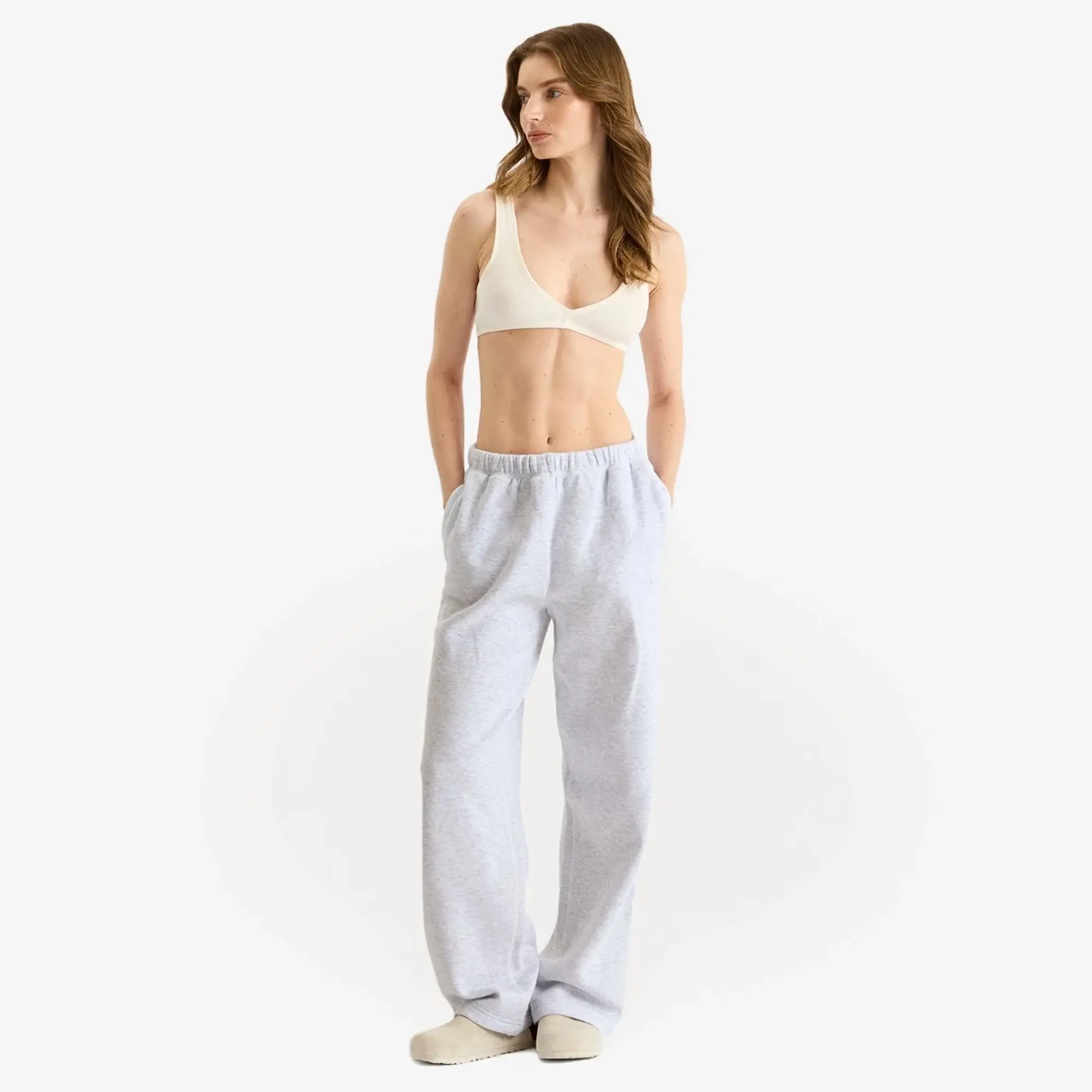 SKIMS Women's Cotton Fleece Classic Straight Leg Pant Light Heather Grey