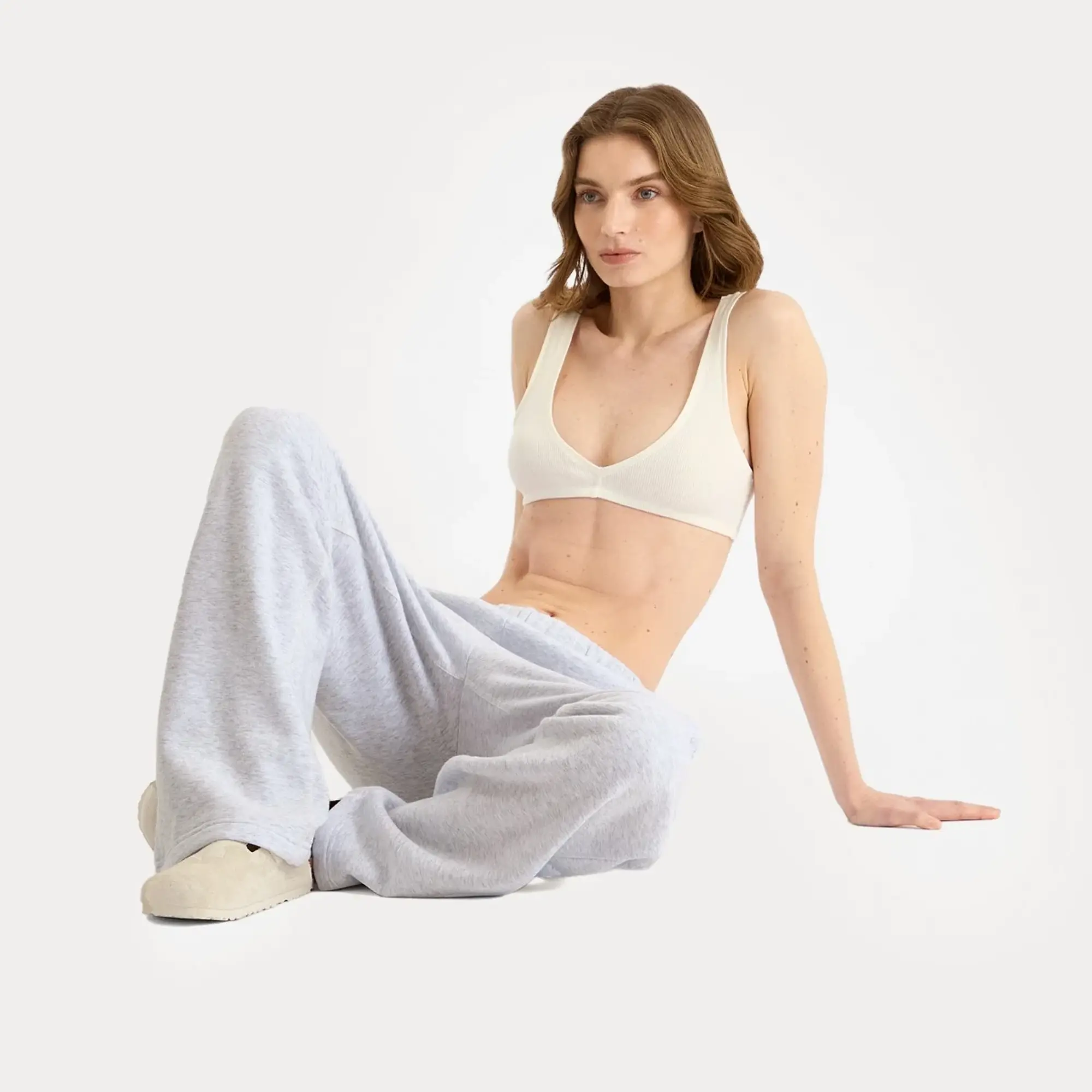 SKIMS Women's Cotton Fleece Classic Straight Leg Pant Light Heather Grey