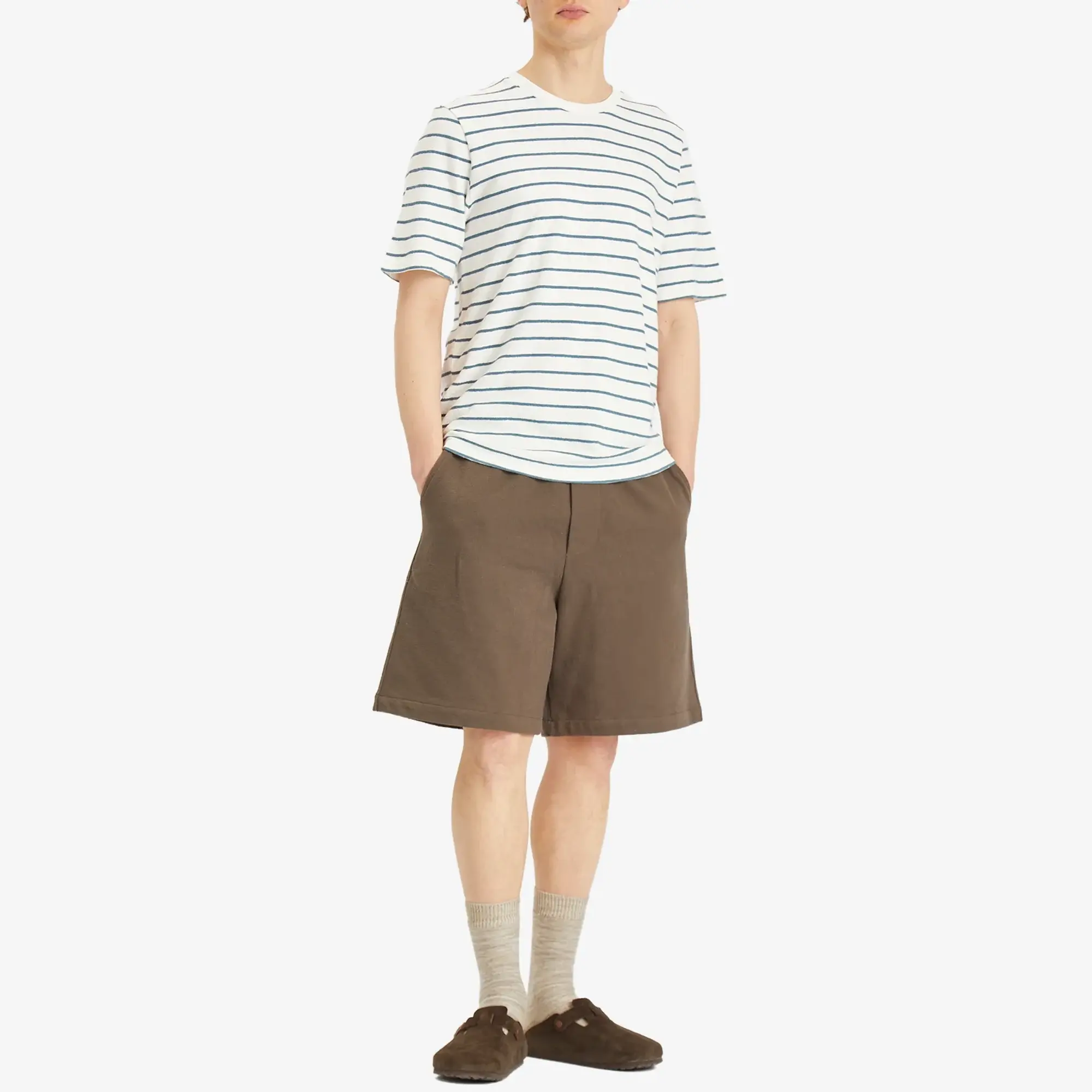 Folk Men's Textured Stripe T-Shirt Off White/Soft Blue
