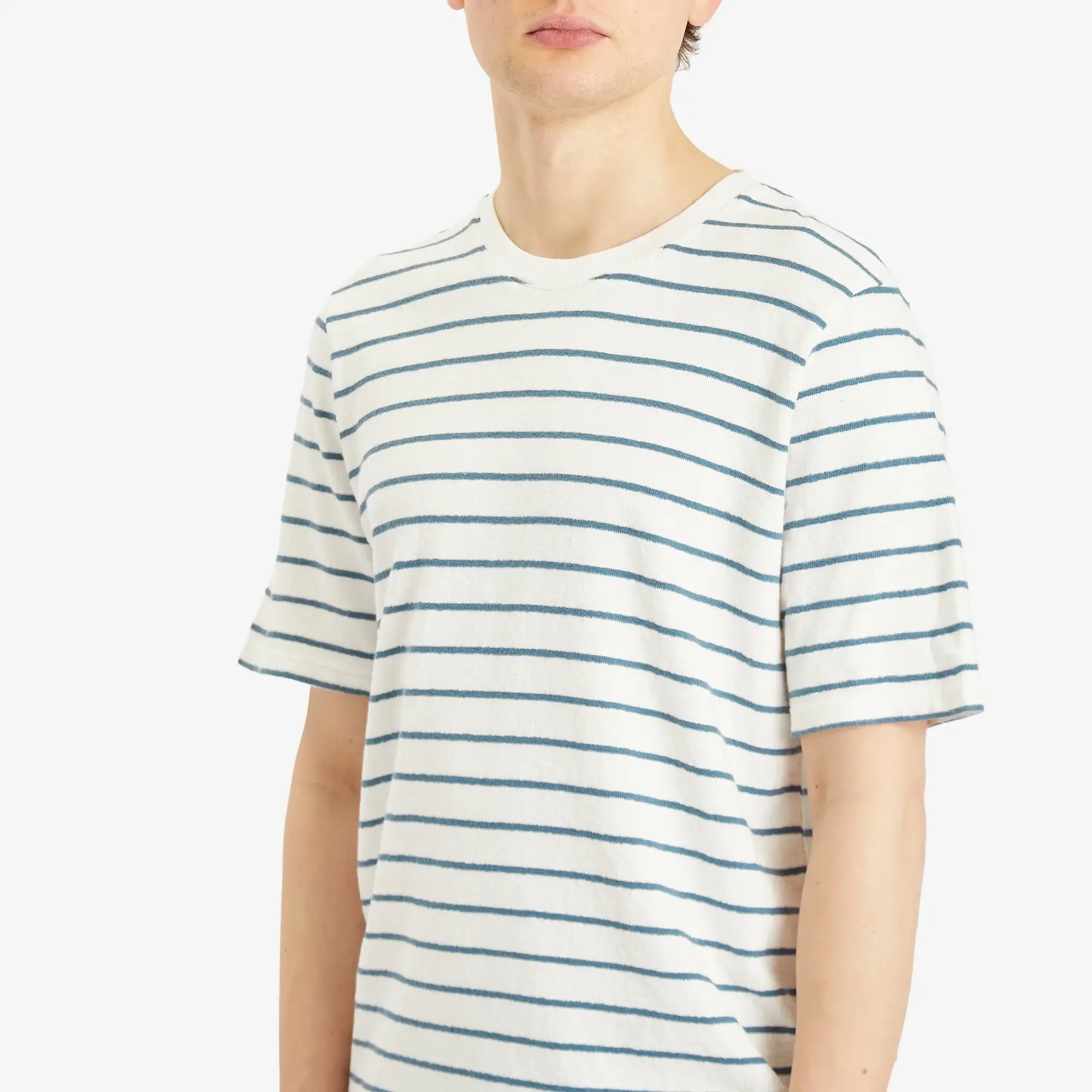 Folk Men's Textured Stripe T-Shirt Off White/Soft Blue