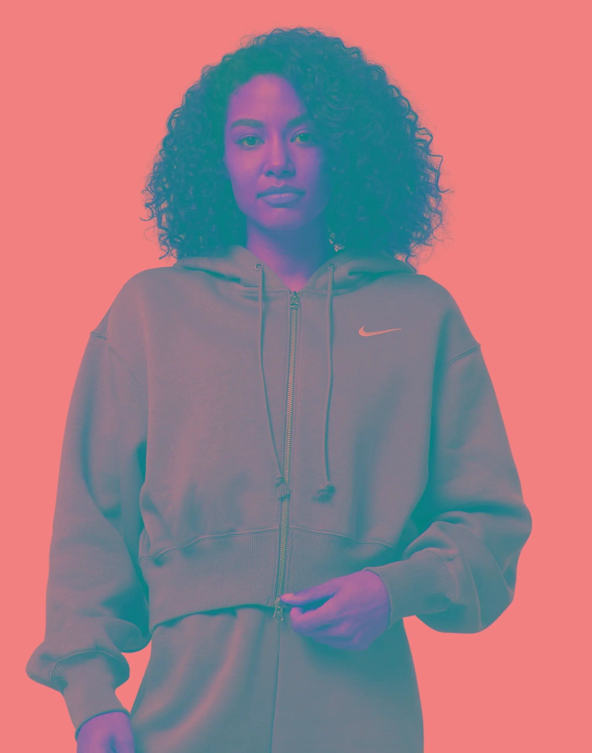 Nike Womens Phoenix Oversize Cropped Full Zip Hoodie - Brown - Size L - Brown
