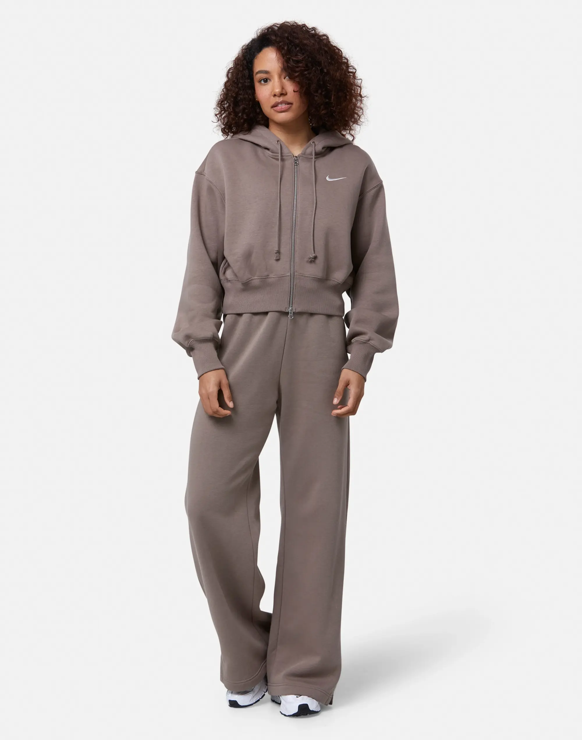 Nike Womens Phoenix Oversize Cropped Full Zip Hoodie - Brown - Size L - Brown