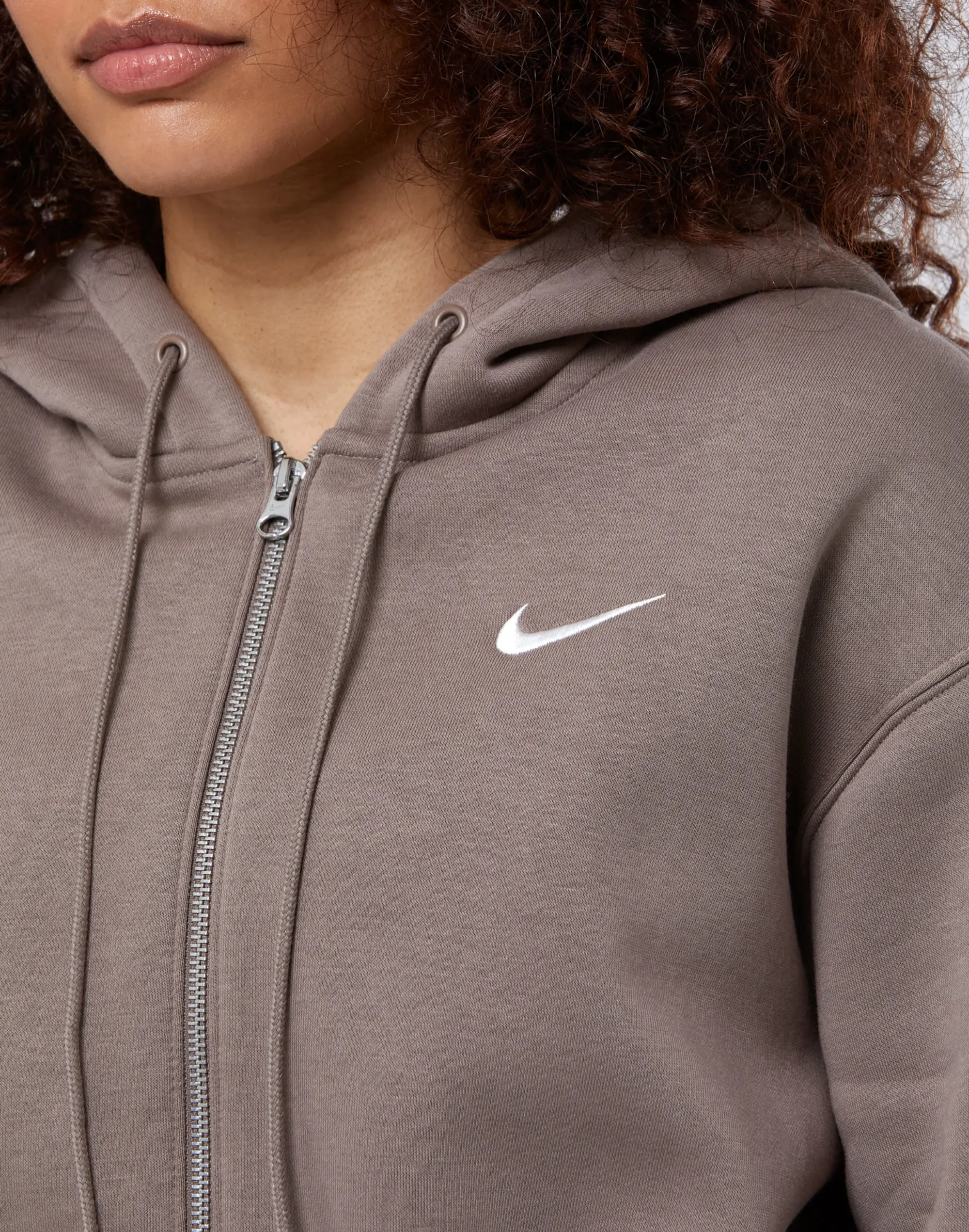 Nike Womens Phoenix Oversize Cropped Full Zip Hoodie - Brown - Size L - Brown
