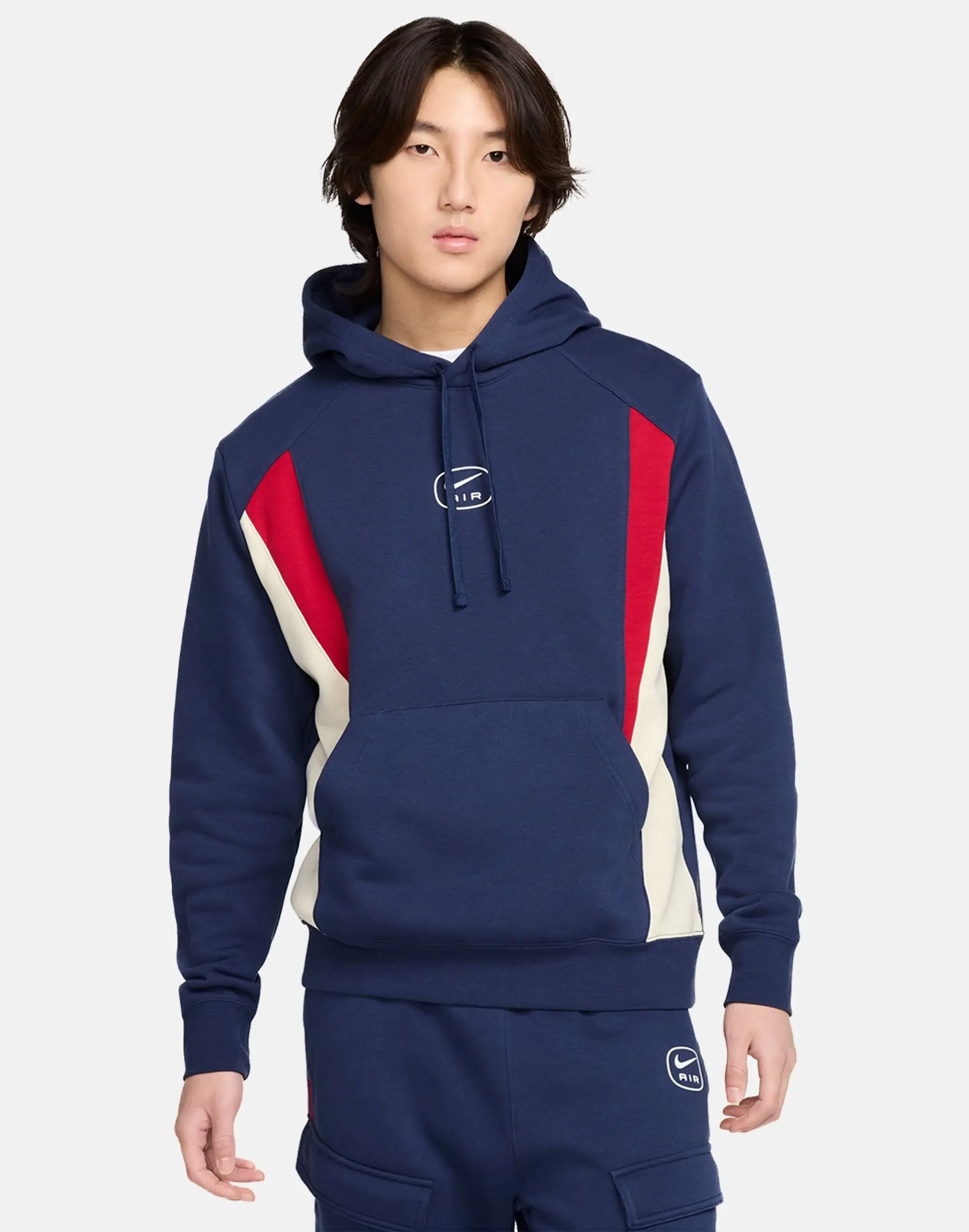 Men's Nike Swoosh Air Fleece Hoodie in Navy Blue/Red
