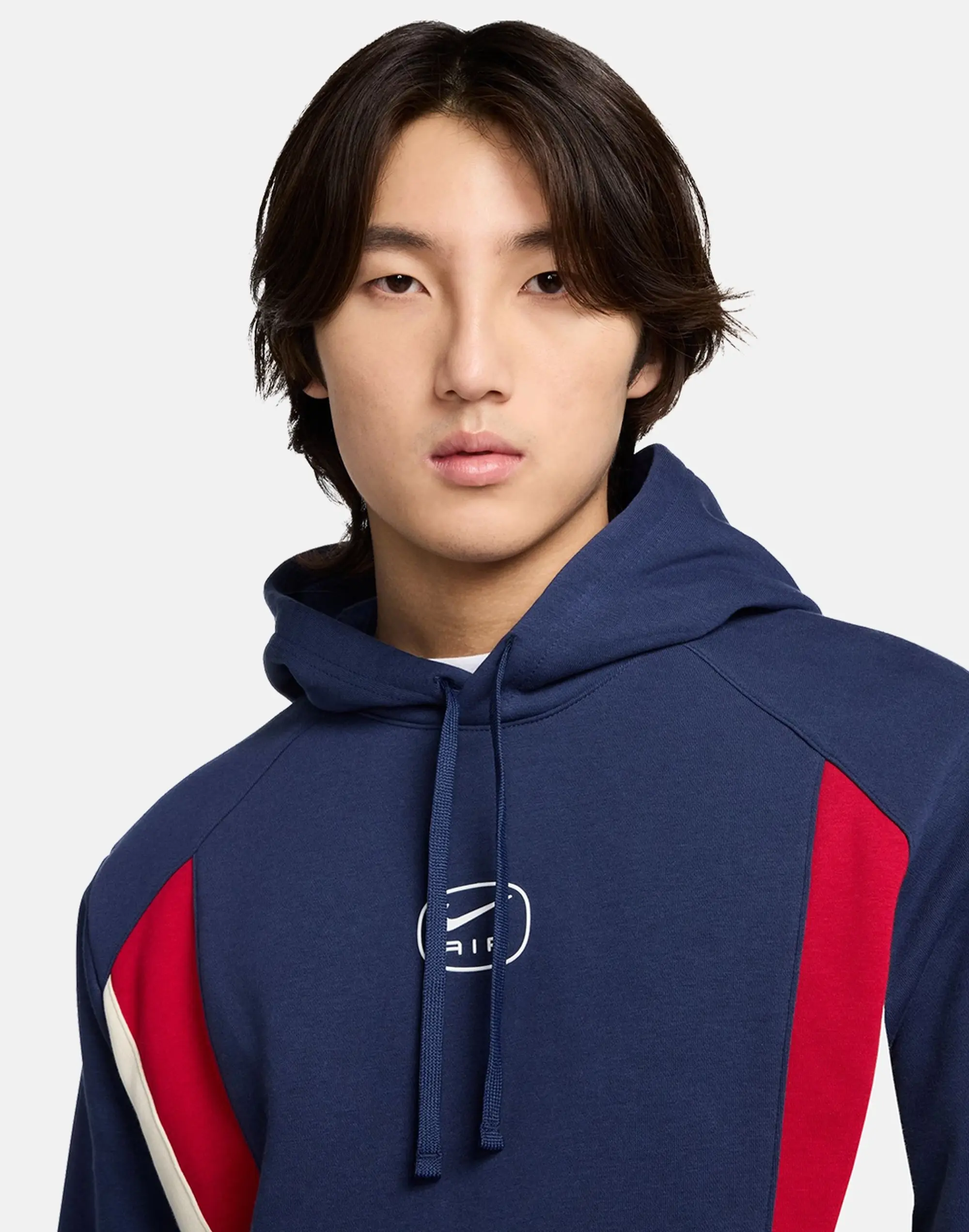 Men's Nike Swoosh Air Fleece Hoodie in Navy Blue/Red