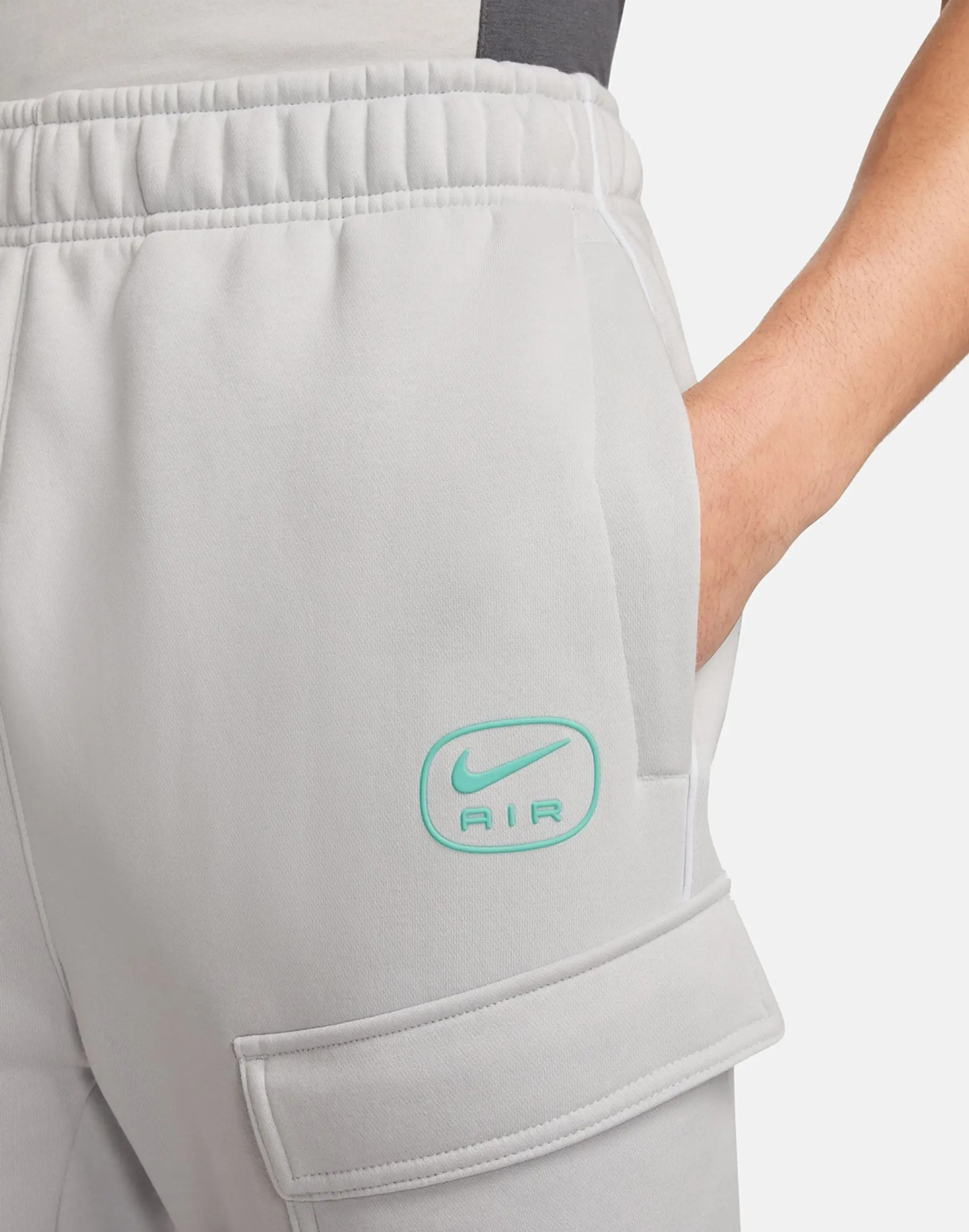 Men's Nike Swoosh Air Cargo Fleece Pants in Grey/White